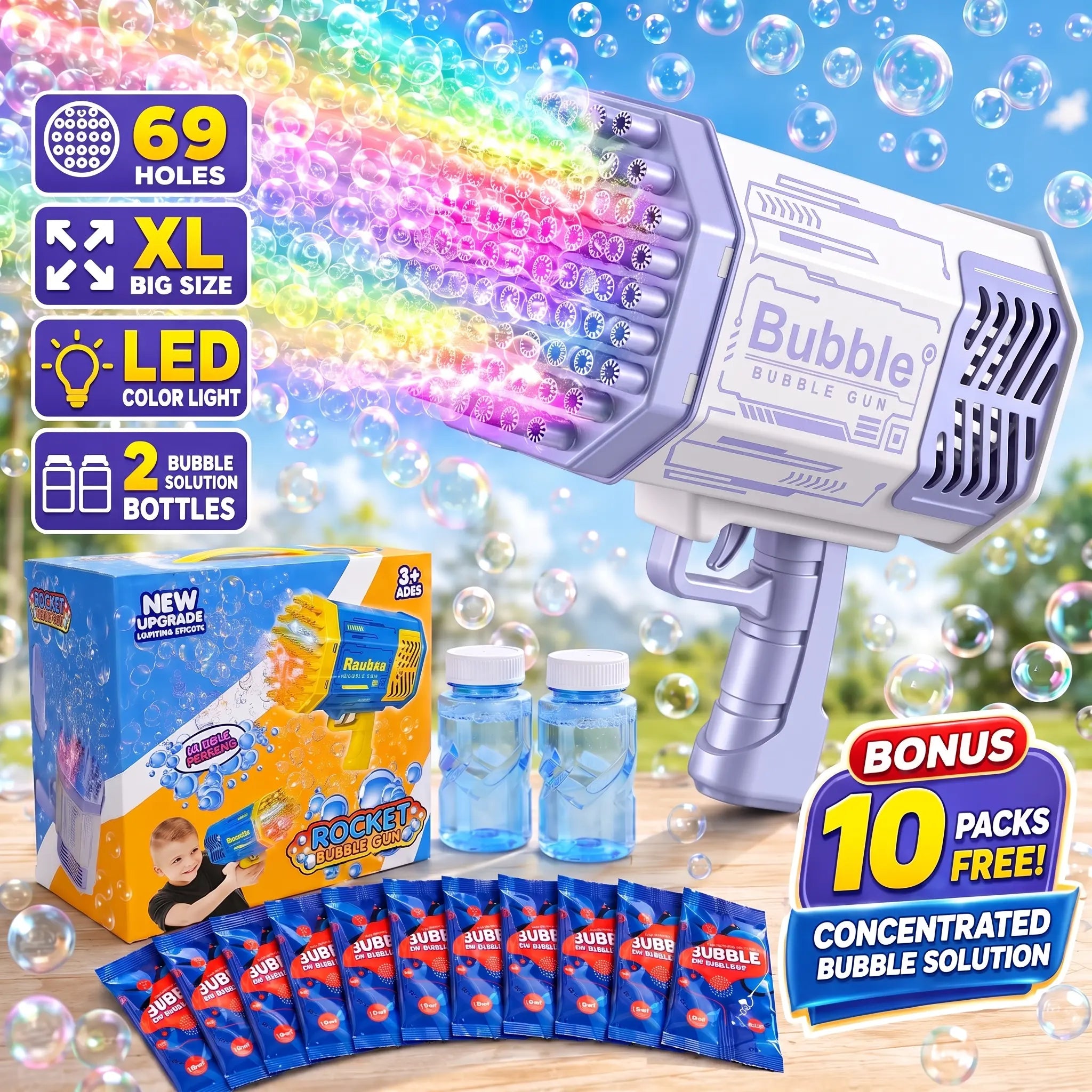 Unisex Handheld Automatic Bubble Machine Gun Toy - No Batteries Required, 4+ Yrs Kids Cool Toys, Bubble Maker for Summer Beach Birthday Gatherings