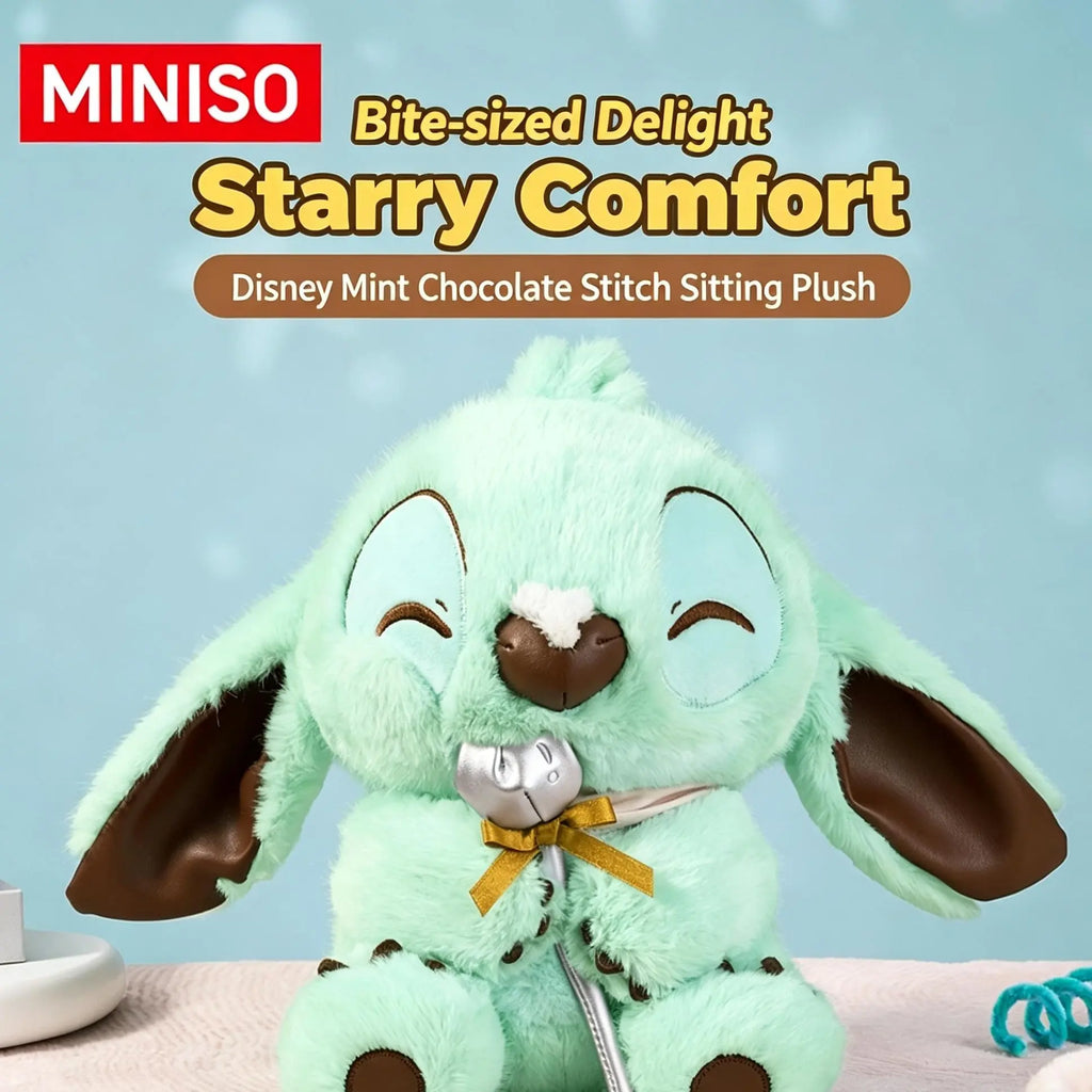 Disney Stitch Mint Chocolate Sitting Plush, Cute Mint Green Stuffed Doll Soft Fluffy Stitch Figure Toy, Gift for Kids Friends Valentine Christmas, Back to School