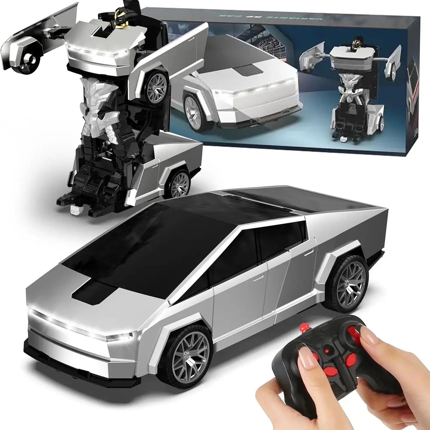 Cyber RC Transforming Car Toy, 4WD Drift Remote Control Truck with One-Button Automatic Transformation, 360° Spin & LED Lights, Futuristic Robot Vehicle Gift for Kids Tibibee Transform Easter Gift Set 4-7 8-12 High-Quality Ab Plastic Crawlers