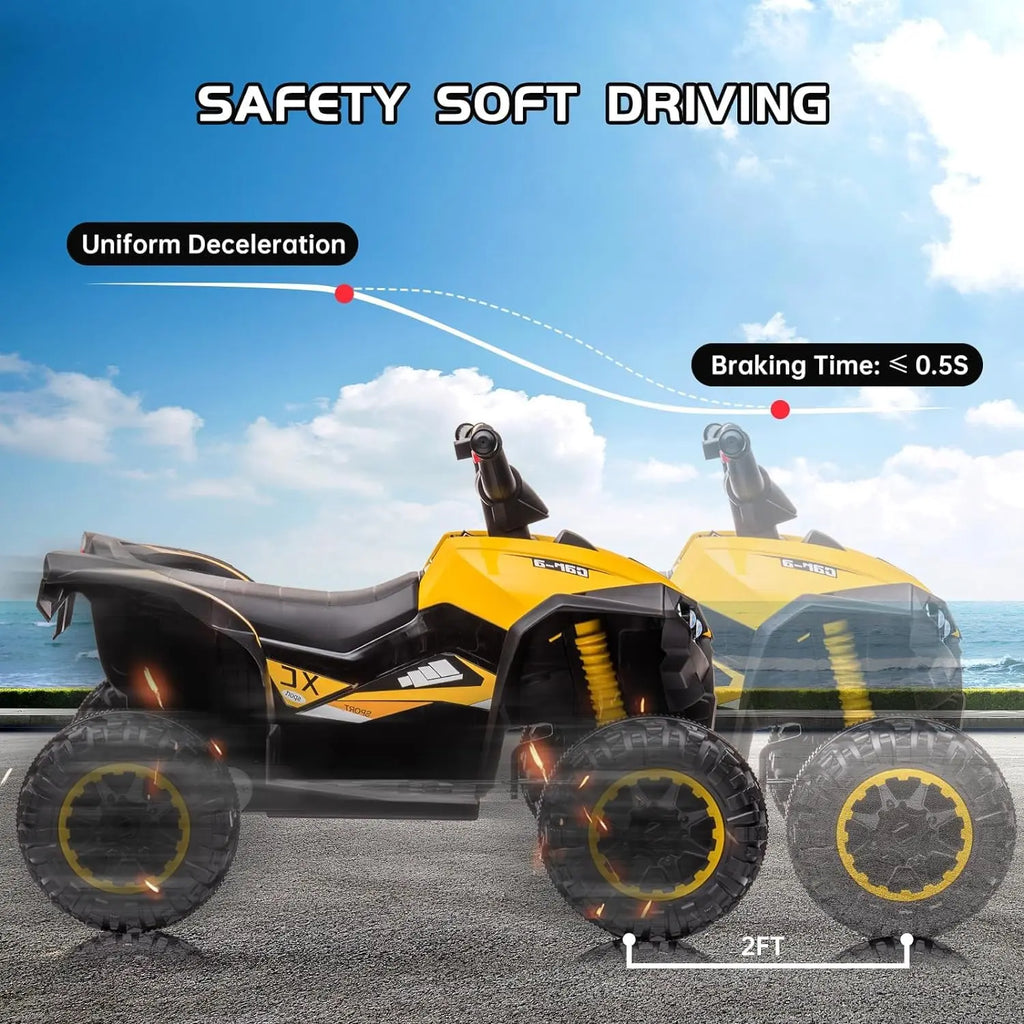 12V Kids Ride on ATV, Electric Battery-Powered Four-Wheeler with Music, Led Lights, Soft Start, USB Port, Treaded Tires, and Adjustable Speed Modes – Ideal for Boys and Girls,Yellow
