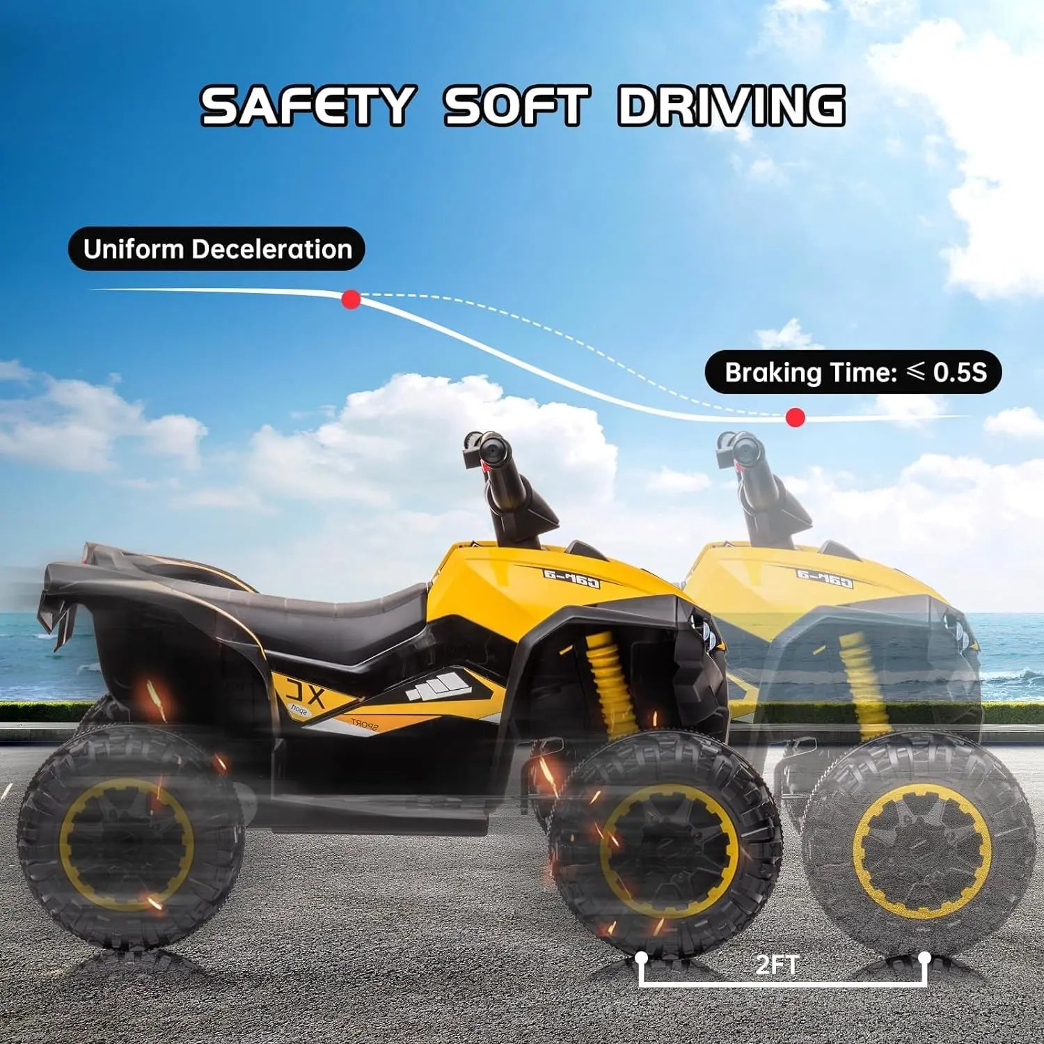 12V Kids Ride on ATV, Electric Battery-Powered Four-Wheeler with Music, Led Lights, Soft Start, USB Port, Treaded Tires, and Adjustable Speed Modes – Ideal for Boys and Girls,Yellow