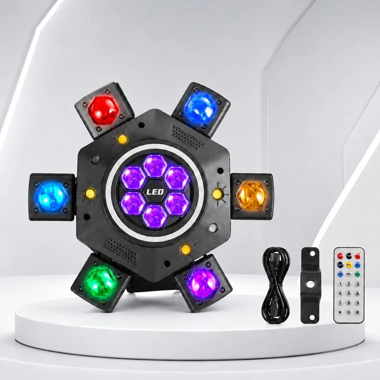 [NEW] XDV 6-Eye 6-Arm 150W RGBW Moving Head Party Light - Sound-Active DJ Light with Red, Green Laser, White, Gold Strobe, Remote Control for Home Parties, Birthdays, Holidays,Halloween Day