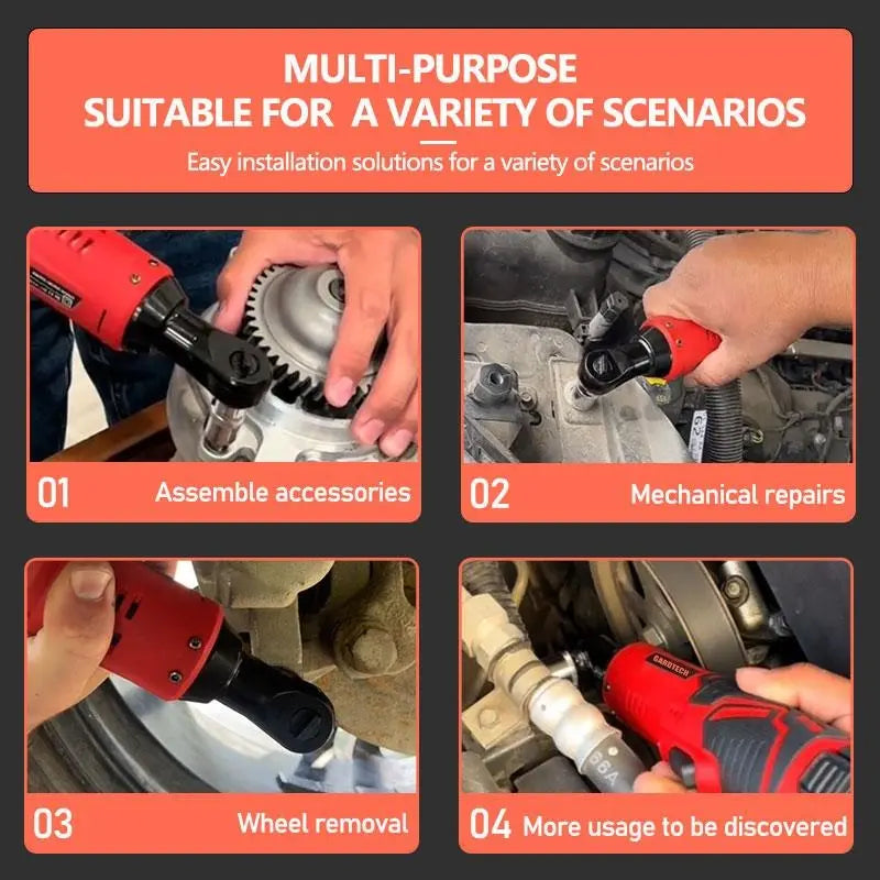 12V DC Cordless Right Angle Torque Wrench Tools Set - Professional Heavy Duty Electric Ratchet Socket Drive Wrench, 2 X 2000Mah Batteries, Built-In LED Lights, 240Rpm±10%, 0.69Kg, Over-Current Protection, 40N.M Auto Repair Power Tool, Cells