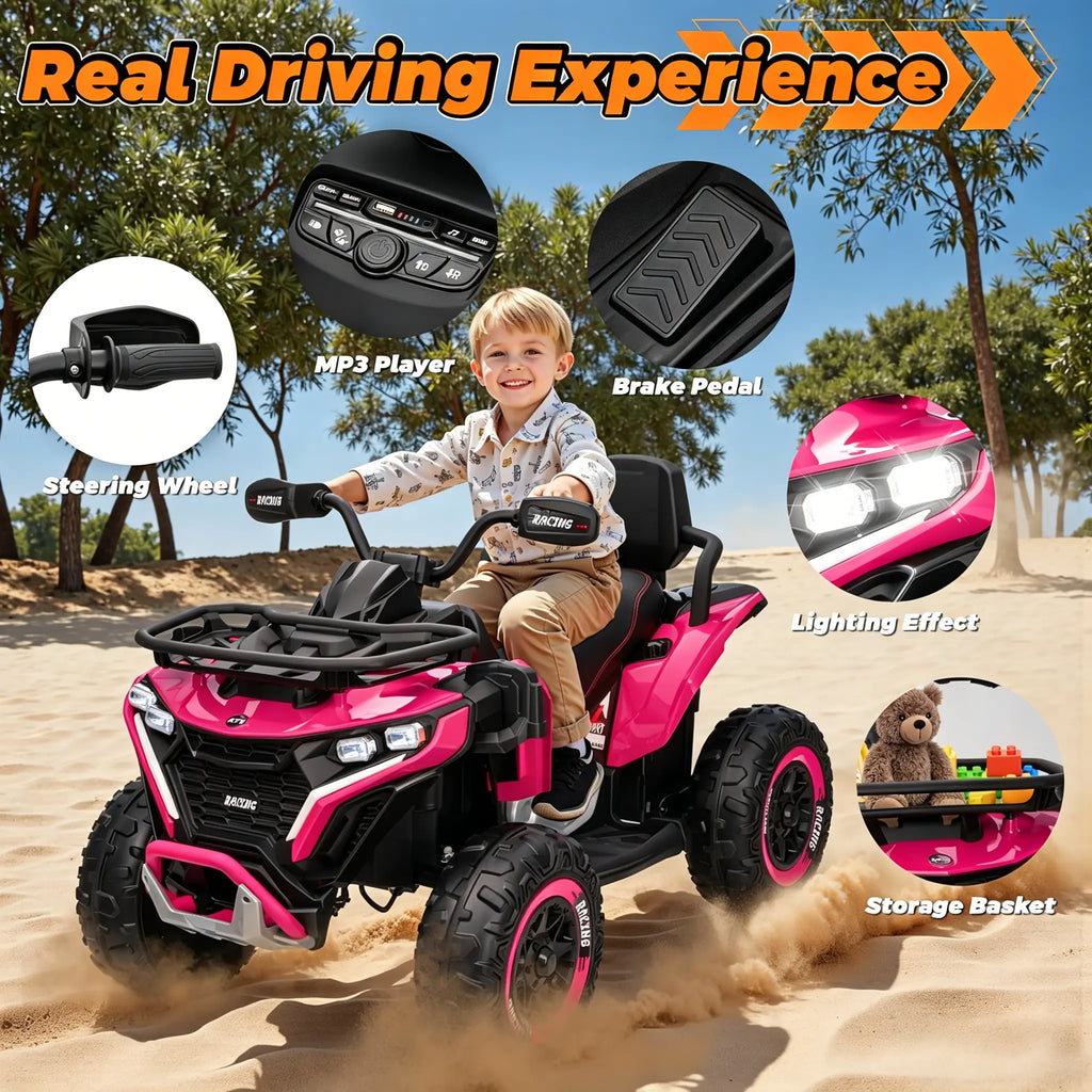JOYRACER 24V 4WD Ride on ATV for Kids with Music, 800W with 2 XL Seater for Toddlers, EVA Tires Battery Powered Car, Remote Control, Knee Pad, Bluetooth, Toys Car for Big Kids, Perfect Gift for Boys and Girls Aged 3-8