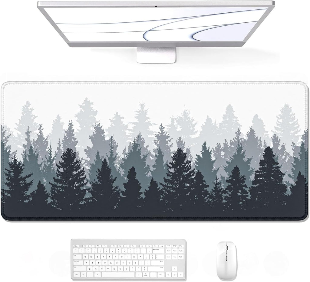 Desk Mouse Pad, Oversized Forest Desk Mat 35.4 X 15.7 Inch, Extended Long Gaming Mousepad Non-Slip Rubber Base Stitched Edges XXL Ultra Large Thin Full Desk Pad for PC Laptop Gaming Work