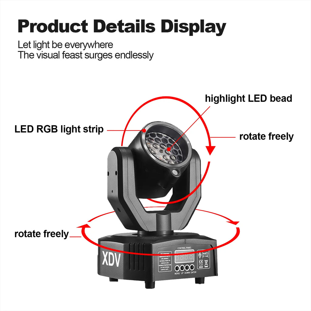 XDV 32W Mini Moving Head Light, 3-In-1 RGBW Bee Eye DJ Stage Lights with Green Laser & Halo Effect, Sound Activated DMX Control for Party Disco Wedding Ktv，Halloween Party