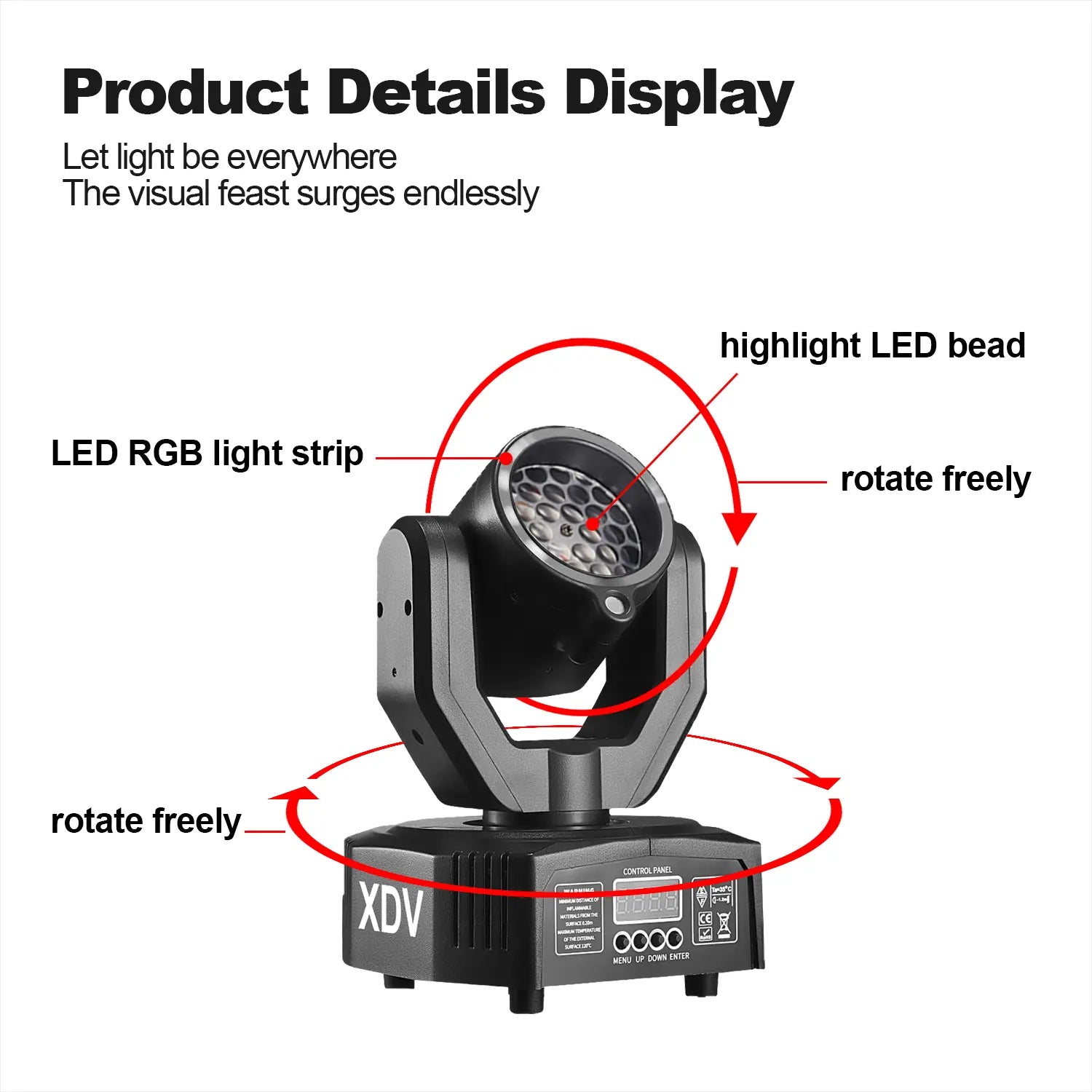 XDV 32W Mini Moving Head Light, 3-In-1 RGBW Bee Eye DJ Stage Lights with Green Laser & Halo Effect, Sound Activated DMX Control for Party Disco Wedding Ktv，Halloween Party