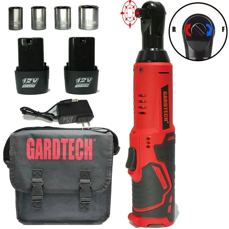 12V DC Cordless Right Angle Torque Wrench Tools Set - Professional Heavy Duty Electric Ratchet Socket Drive Wrench, 2 X 2000Mah Batteries, Built-In LED Lights, 240Rpm±10%, 0.69Kg, Over-Current Protection, 40N.M Auto Repair Power Tool, Cells