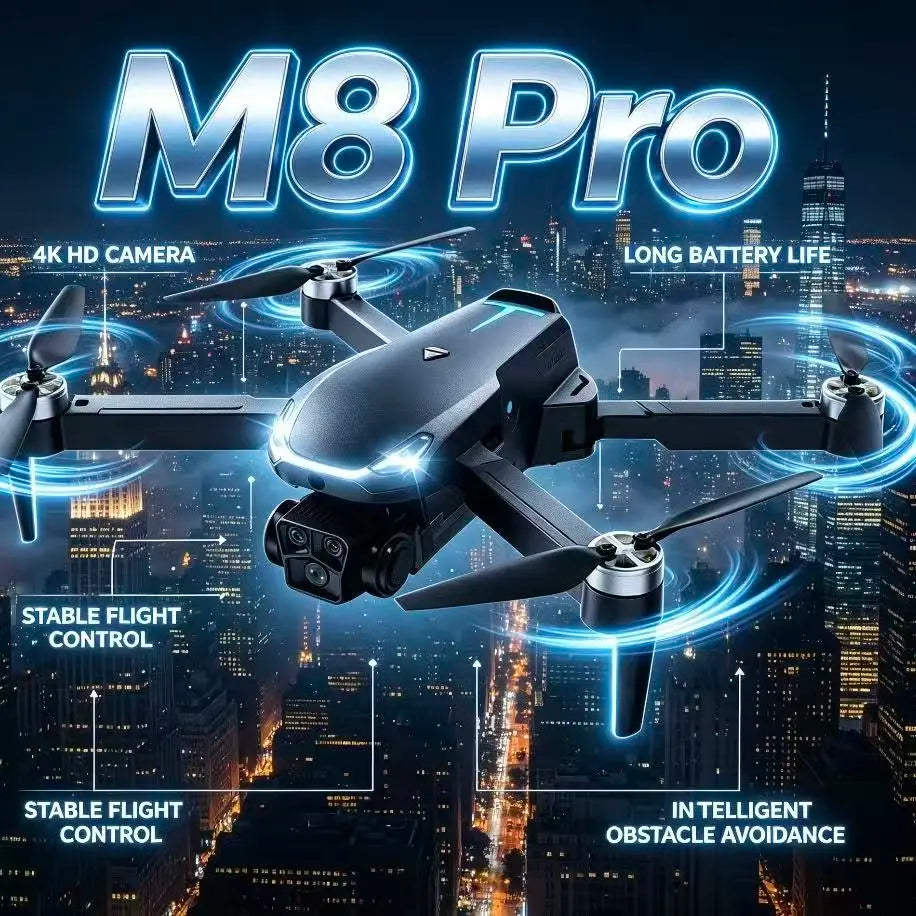 2026 M8 Pro Drone – 4K EIS Camera, GPS & 5G Wifi FPV, Brushless Motor, Optical Flow Hover, Smart Obstacle Avoidance, Auto Return, 360° Stunt Roll, Dual Batteries Included