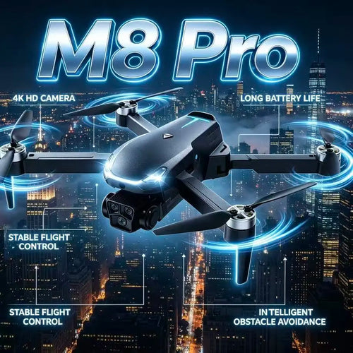 2026 M8 Pro Drone – 4K EIS Camera, GPS & 5G Wifi FPV, Brushless Motor, Optical Flow Hover, Smart Obstacle Avoidance, Auto Return, 360° Stunt Roll, Dual Batteries Included