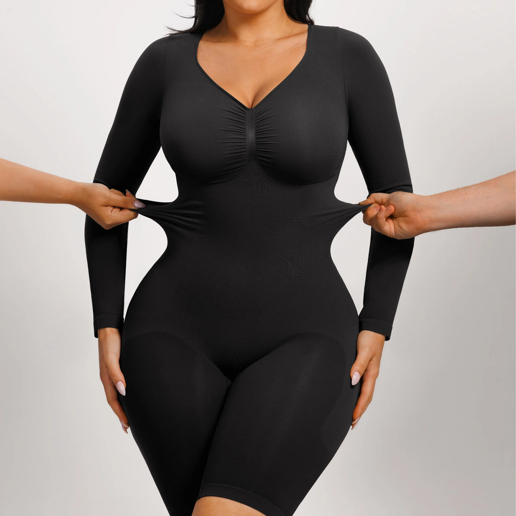 Feelingirl Women'S Long Sleeve Tummy Control Bodysuit V Neck Basic Stretchy Slim Fit Body Suits Going Out Tops