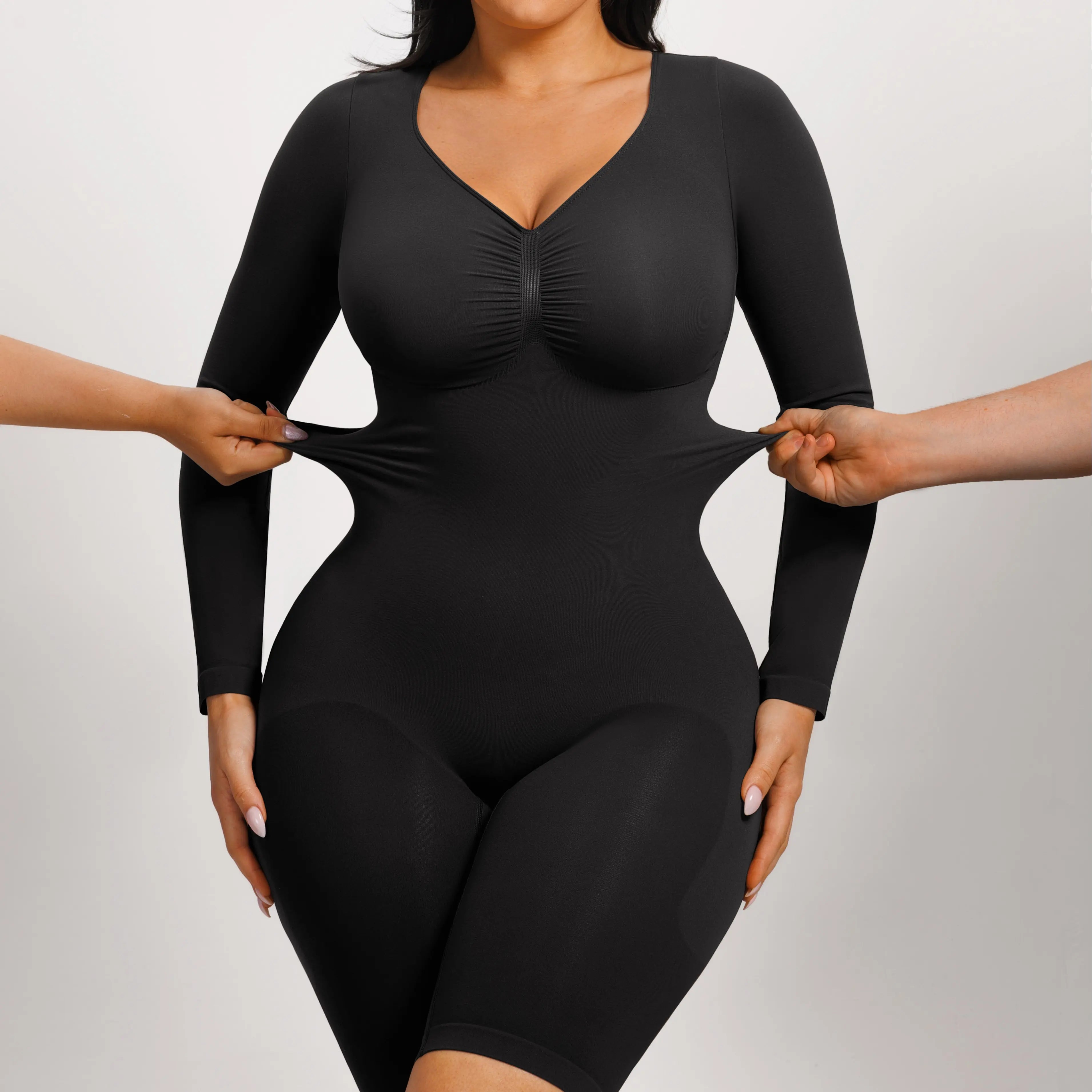 Feelingirl Women'S Long Sleeve Tummy Control Bodysuit V Neck Basic Stretchy Slim Fit Body Suits Going Out Tops