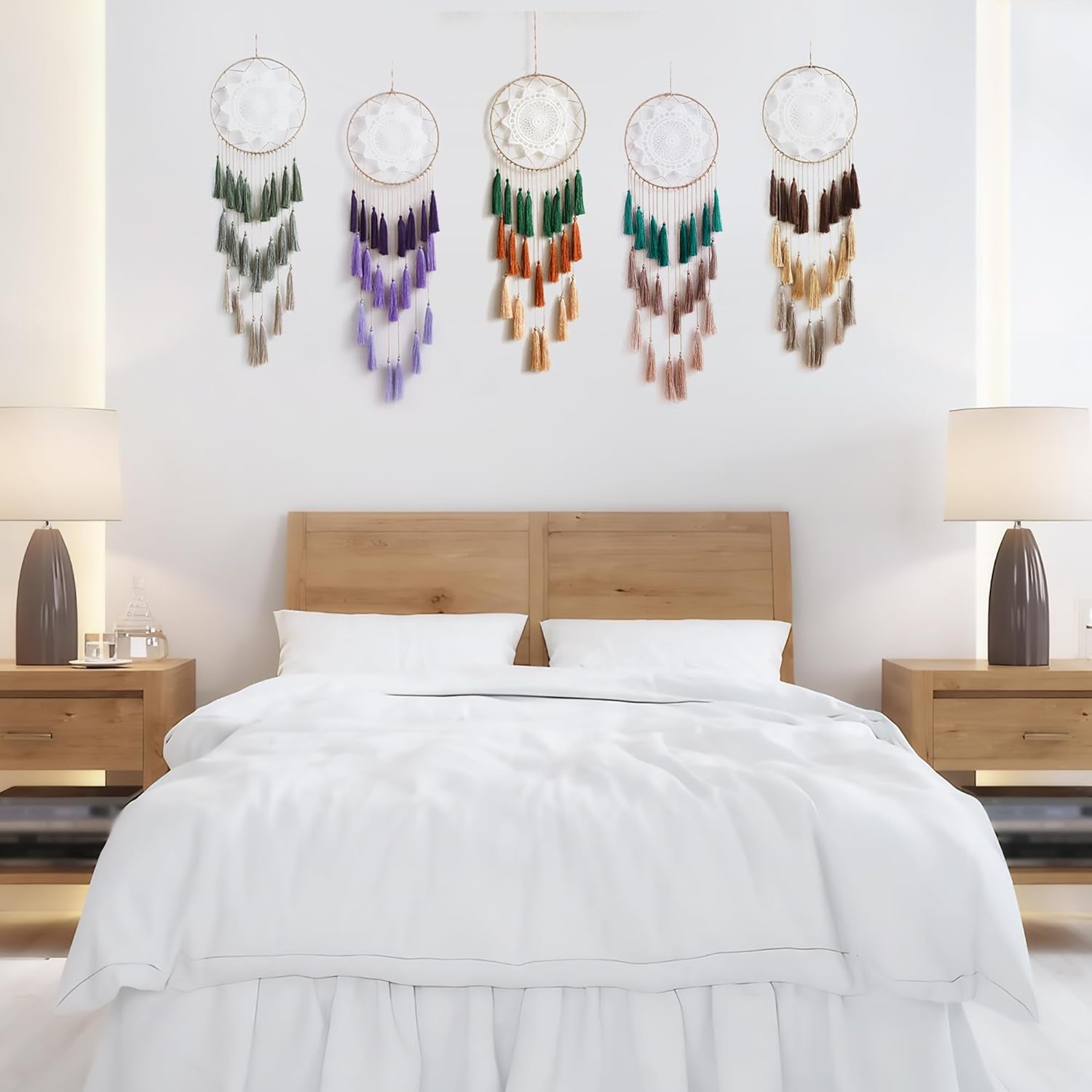 Macrame Dream Catcher Wall Hanging, Large Boho Room Decor | Handmade Tassel Feather Ornament, Natural Cotton, Modern Chic Living Room Nursery Art Decor, Blessing Gift for Women Girls