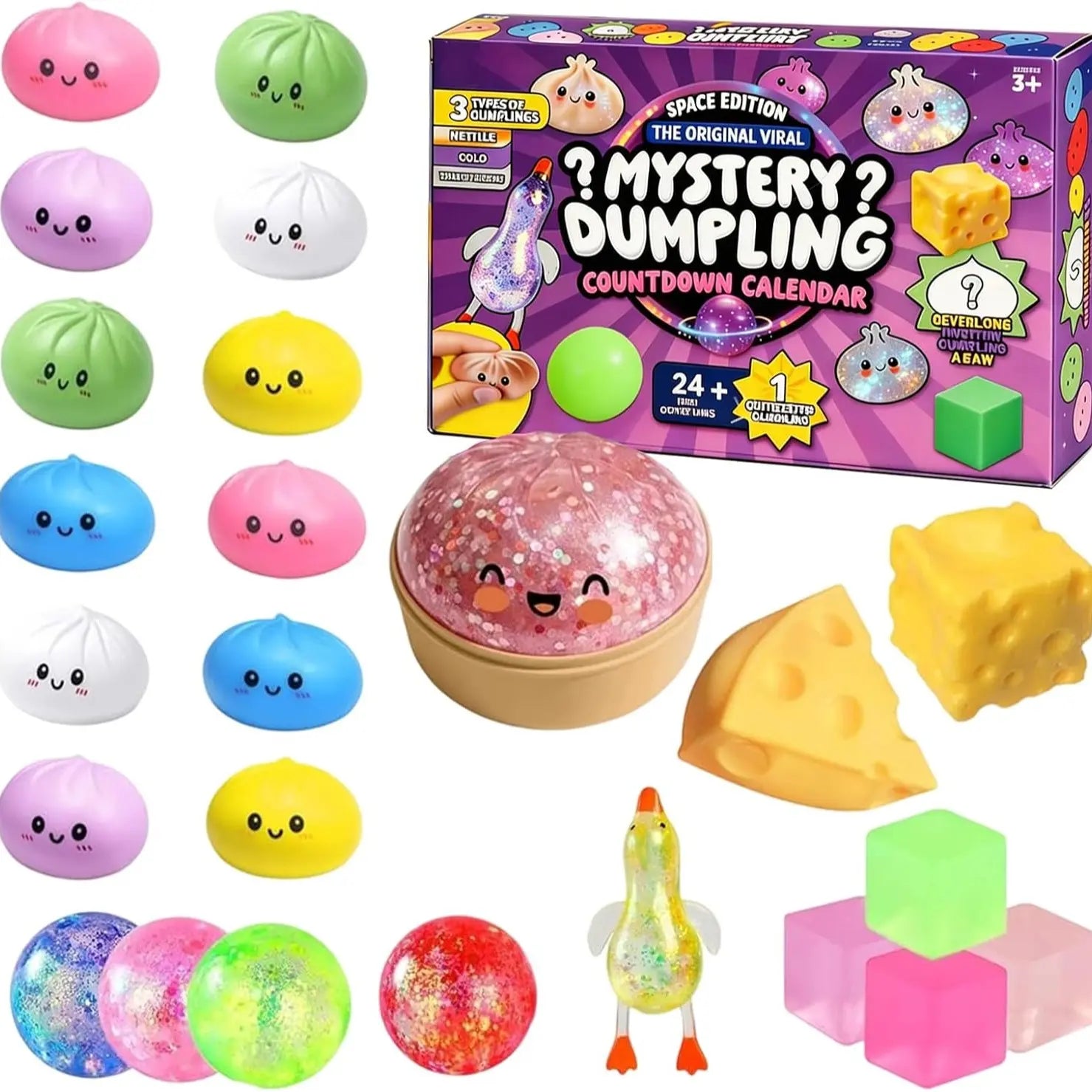8 Pcs Dumpling Mystery Box Stress Relief Toys Set – Soft Squeezable Bun Pinch Toys for Adults Kids, Cute Desk Toy & Novelty Birthday Gifts