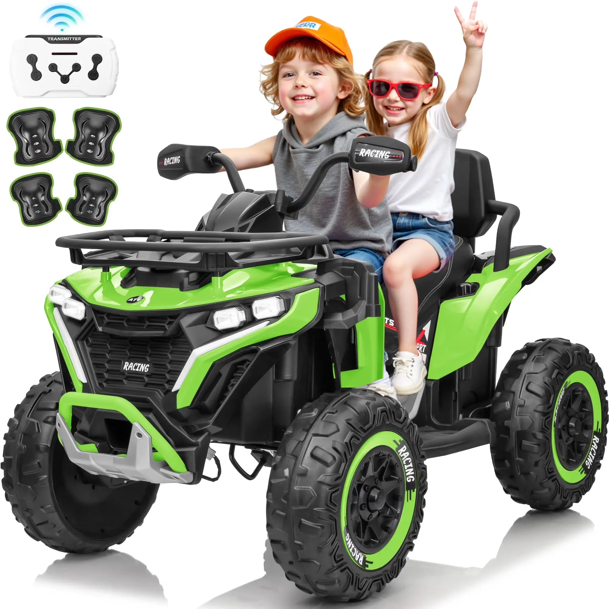 JOYRACER 24V 4WD Ride on ATV for Kids with Music, 800W with 2 XL Seater for Toddlers, EVA Tires Battery Powered Car, Remote Control, Knee Pad, Bluetooth, Toys Car for Big Kids, Perfect Gift for Boys and Girls Aged 3-8