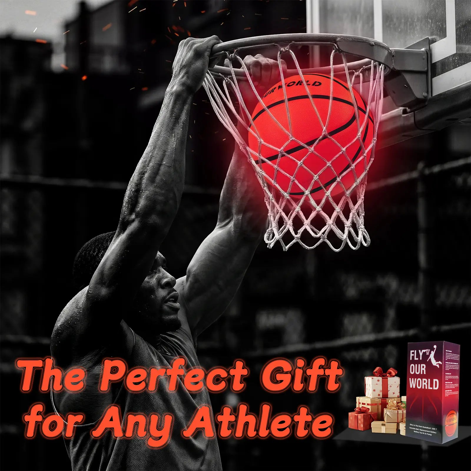 Light up LED Basketball, Glow in the Dark, Sizes 7 Light up Ball for Kids, Teens & Adults, Red Glow for Outdoor Games, Sports, Birthday Gifts Ideas for Boys