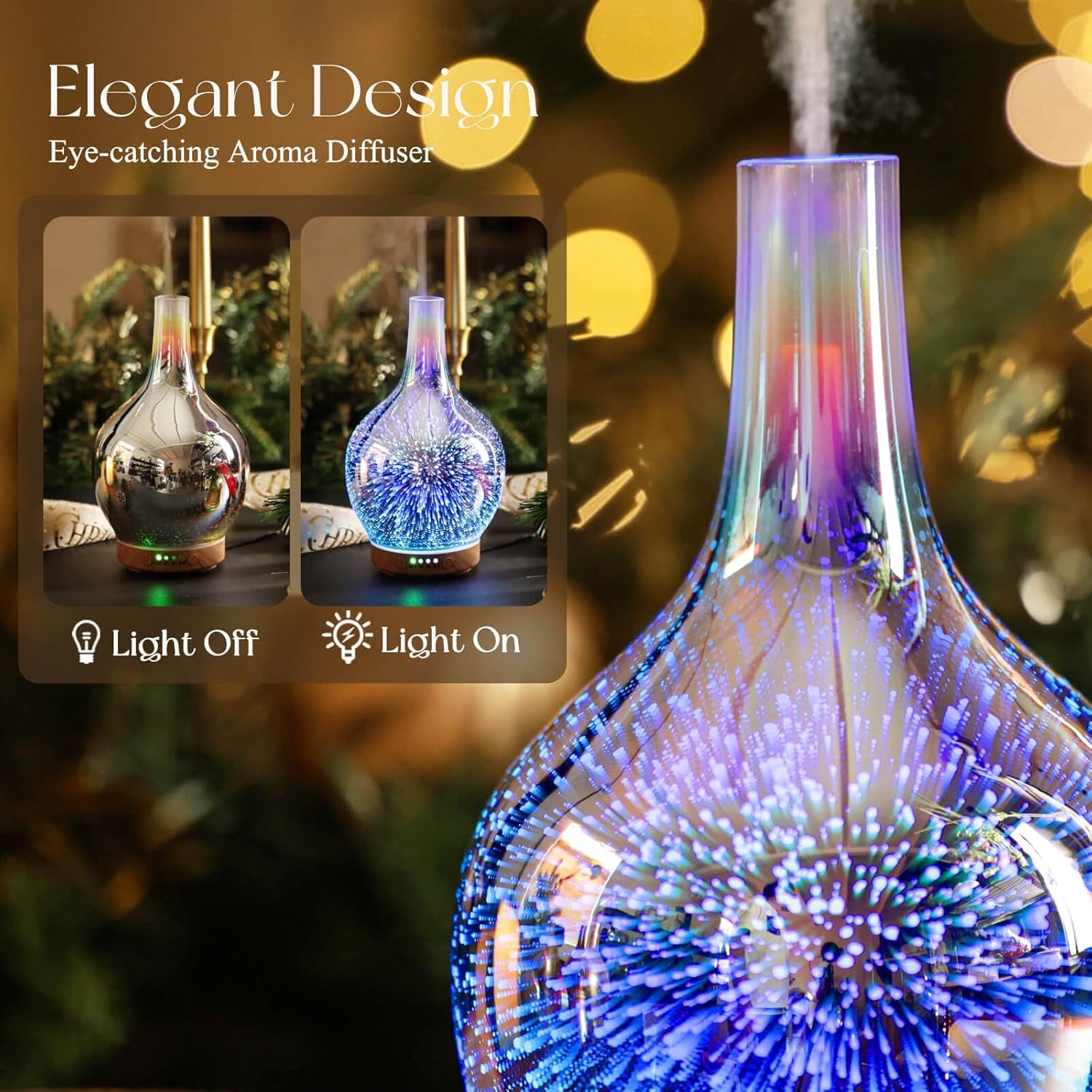 150Ml Handmade Essential Oil Diffuser 6H Runtime | Handmade Glass Aroma Diffuser, 7-Color LED Light, Quiet Operation, Auto Shut-Off, Aromatherapy for Home, Bedroom and Gifts
