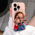 Chucky Creepy Gesture Pattern Dopamine Ins Style Solid Color Phone Case with Ultra Skin Friendly Touch, All Inclusive Lens Phone Case Suitable for Iphone 17 16 15 14 13 12 Pro Max Air