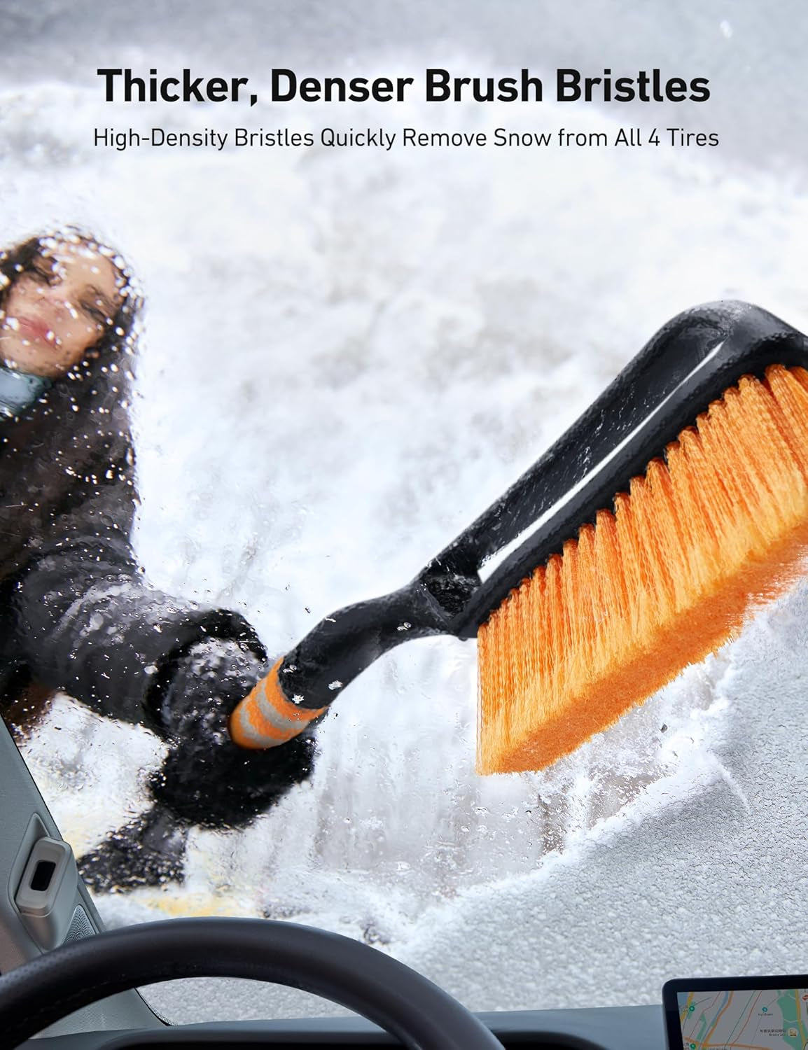 27" 2-In-1 Detachable Snow Brush & Ice Scrapers for Car Windshield | Snow Removers with No-Scratch Bristles, Ergonomic Handles & Easy Storage, Winter Accessories for Cars, Suvs, Trucks (Orange)