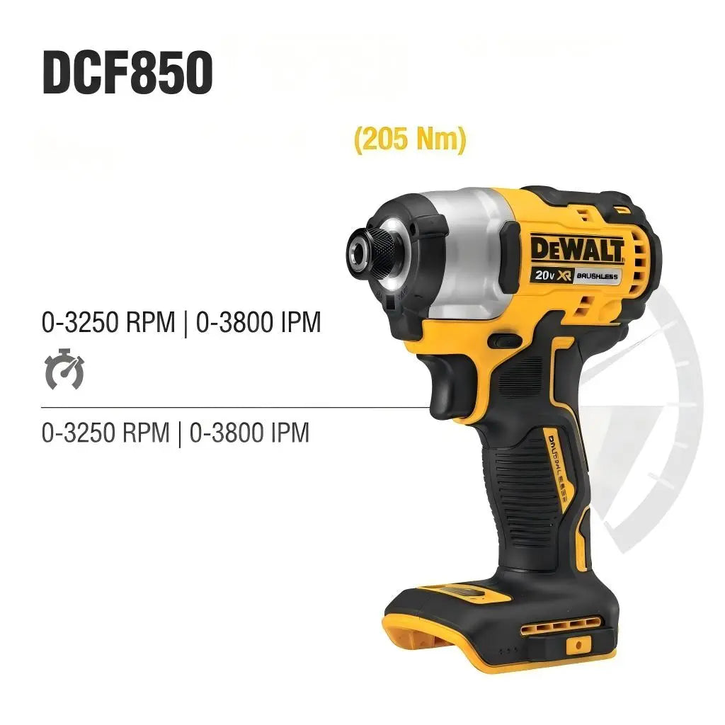 DEWALT DCF850 and DCF805 Set-Fast Rotation and Light Weight for Contractors and Handymen Control Mode Electronic Brake Max Xr Brushless Impact Wrench Green Concrete Drilling Lithium-Ion Cordless Impact Nm Torque Construction Task Grinder High Tool Hog