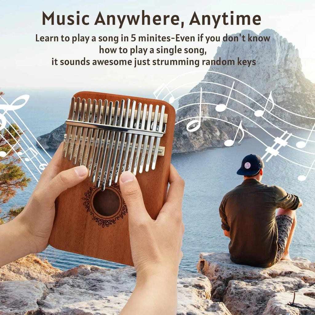 Kalimba Thumb Piano 17 Keys, Portable Mbira Finger Piano Gifts for Kids and Adults Beginners Wood,Summervibes