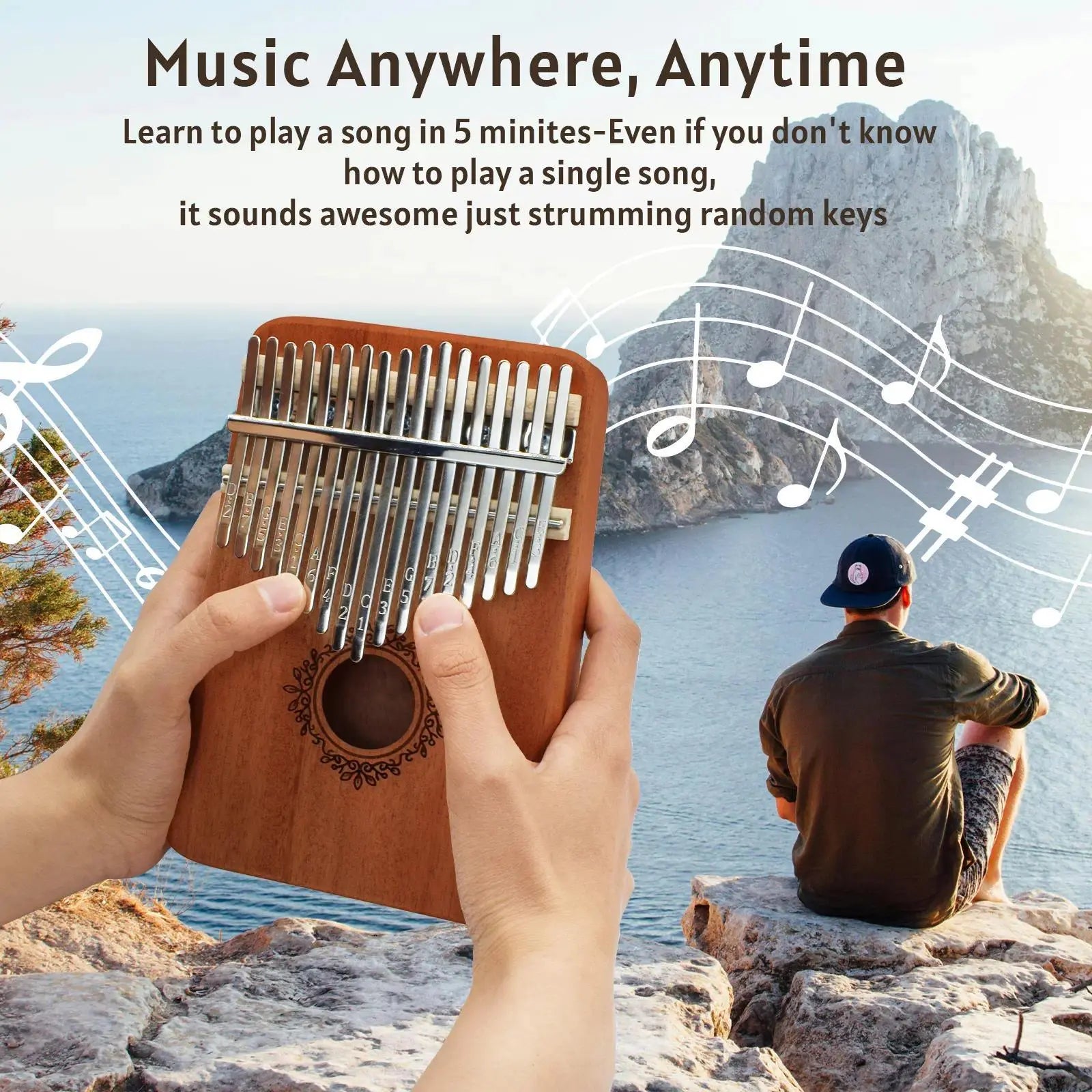 Kalimba Thumb Piano 17 Keys, Portable Mbira Finger Piano Gifts for Kids and Adults Beginners Wood,Summervibes