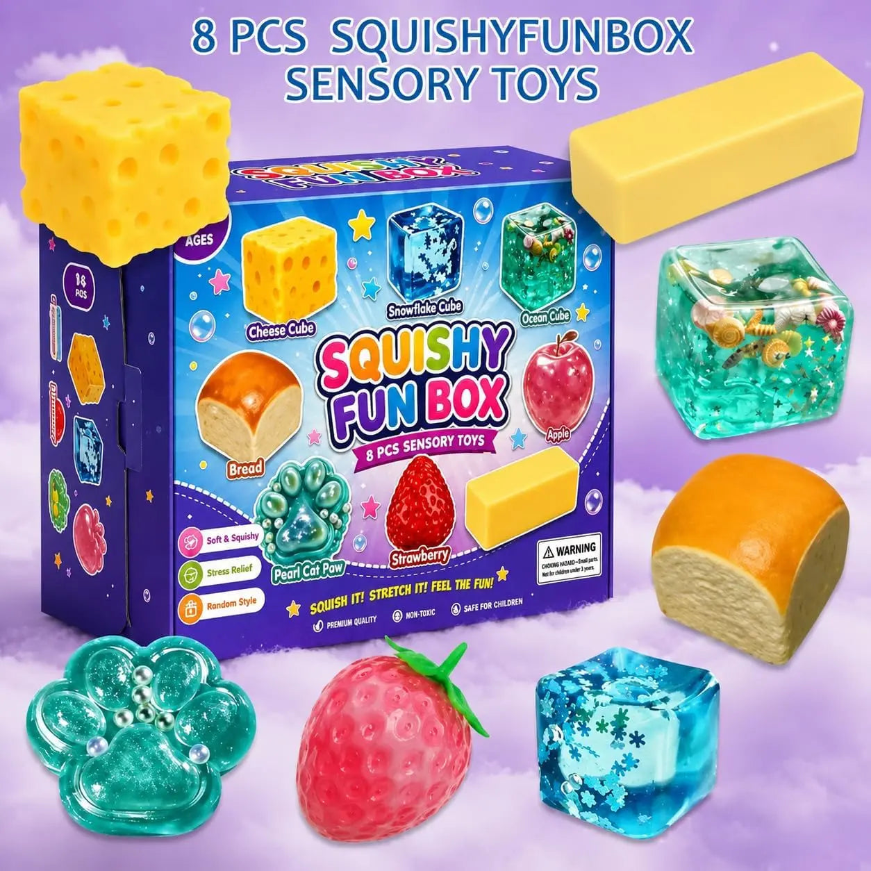 8 Pcs Dumpling Mystery Box Stress Relief Toys Set – Soft Squeezable Bun Pinch Toys for Adults Kids, Cute Desk Toy & Novelty Birthday Gifts