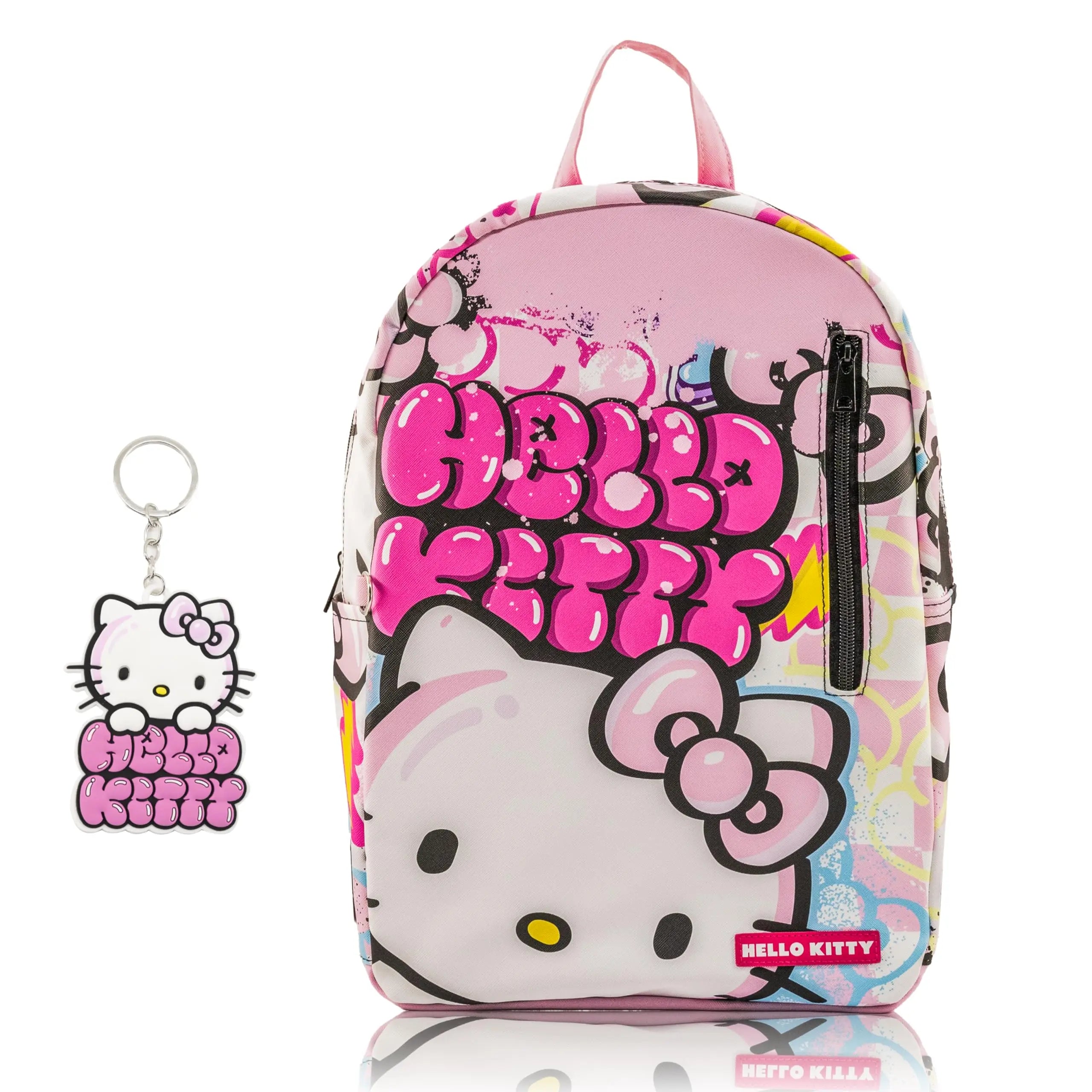 Fast Forward Stitch, Hello Kitty, Spongebob, and Miles Morales Backpack with Rubber Luggage Tag for Teens, Kawaii Backpack Pink Backpack, Backpacks for School, Cute Backpacks for School