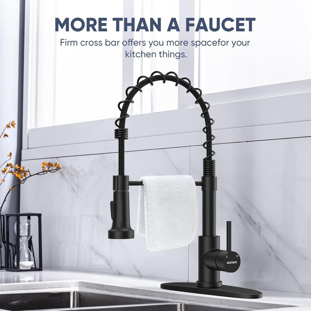 Pull-Down Kitchen Faucet, 2-Mode Sprayer, Matte Black, High Arc | 17-Inch Height, 360 Swivel, Deck Plate, SUS304, Fits 1- or 3-Hole Sinks, Ceramic Cartridge, Easy-Clean Nozzles