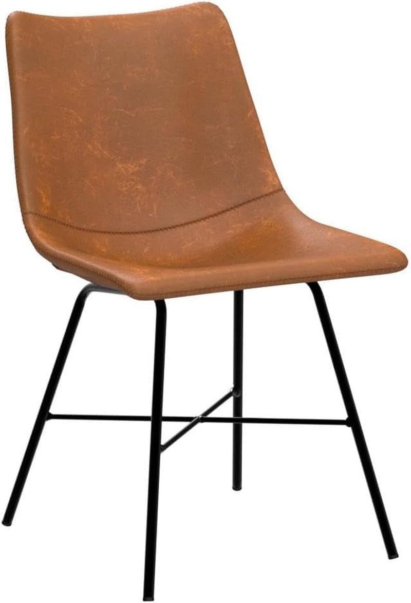 POLY & BARK Paxton Leather Dining Chairs – Set of 2 Modern Dining Room Chairs with Low Back – Faux Leather Upholstery and Matte Black Steel Base – Comfortable Seating for Stylish Interiors – Tan