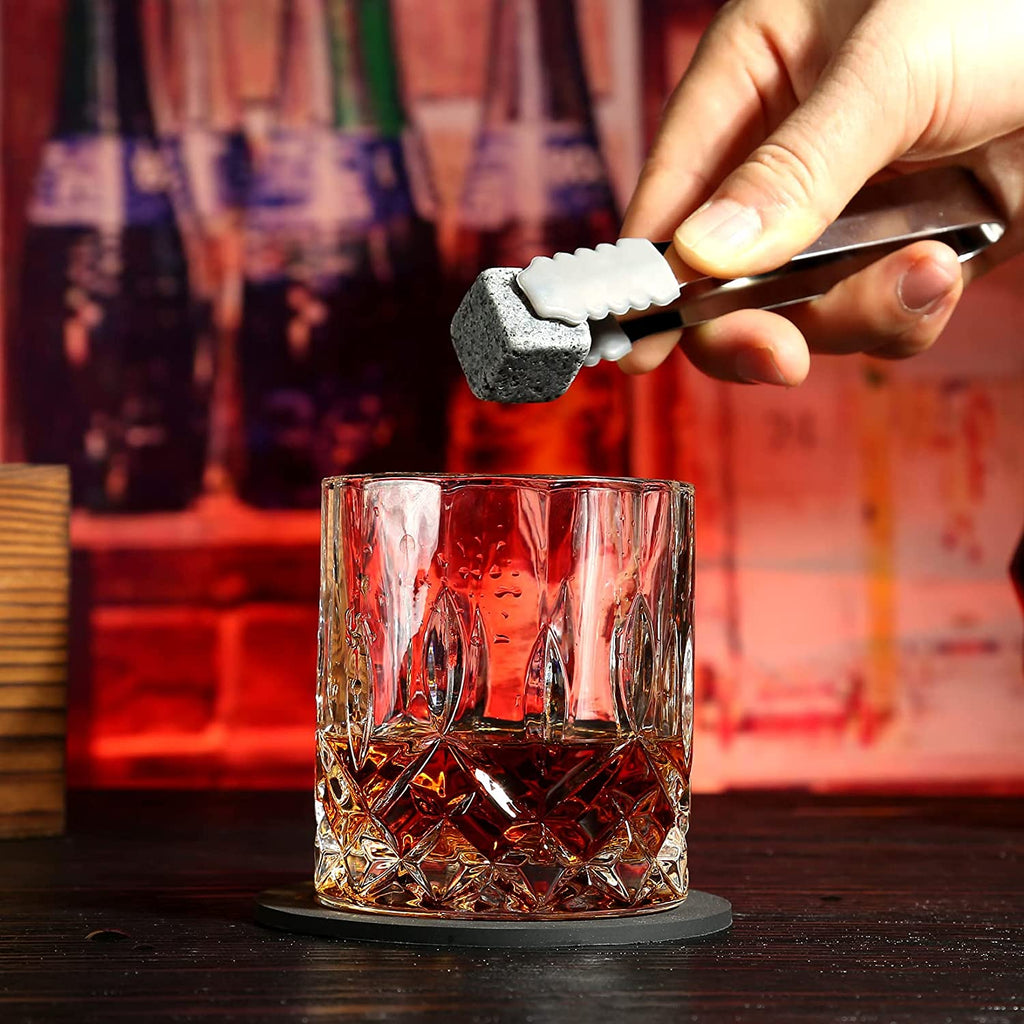 Whiskey Stones Gift for Men, Whiskey Glasses Set of 2 with Premium Wood Box | 8 Granite Chilling Whiskey Rocks, Scotch Bourbon Gifts for Men Him Dad Husband Boss, Ideal for Fathers Day, Birthday, Holiday