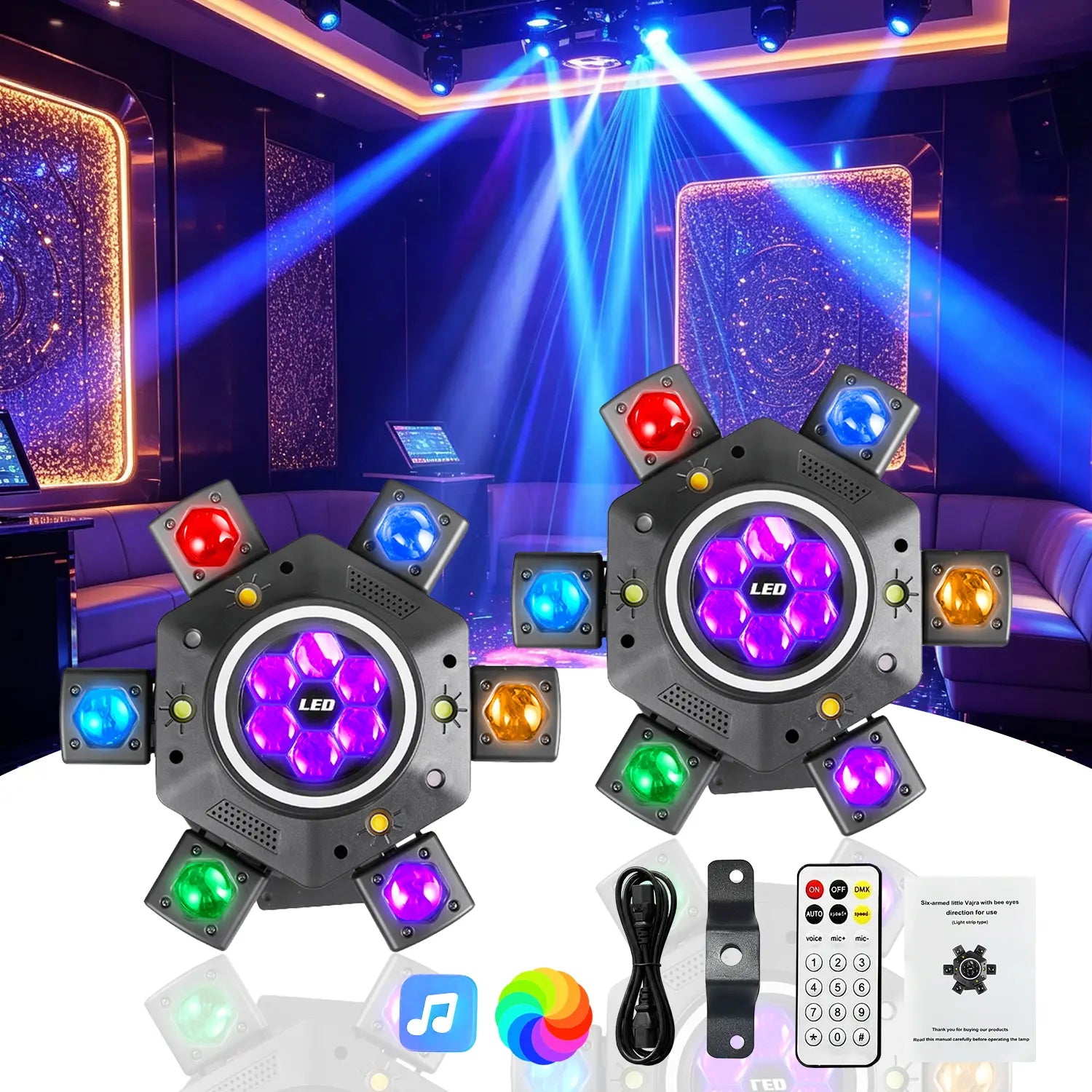 [NEW] XDV 6-Eye 6-Arm 150W RGBW Moving Head Party Light - Sound-Active DJ Light with Red, Green Laser, White, Gold Strobe, Remote Control for Home Parties, Birthdays, Holidays,Halloween Day