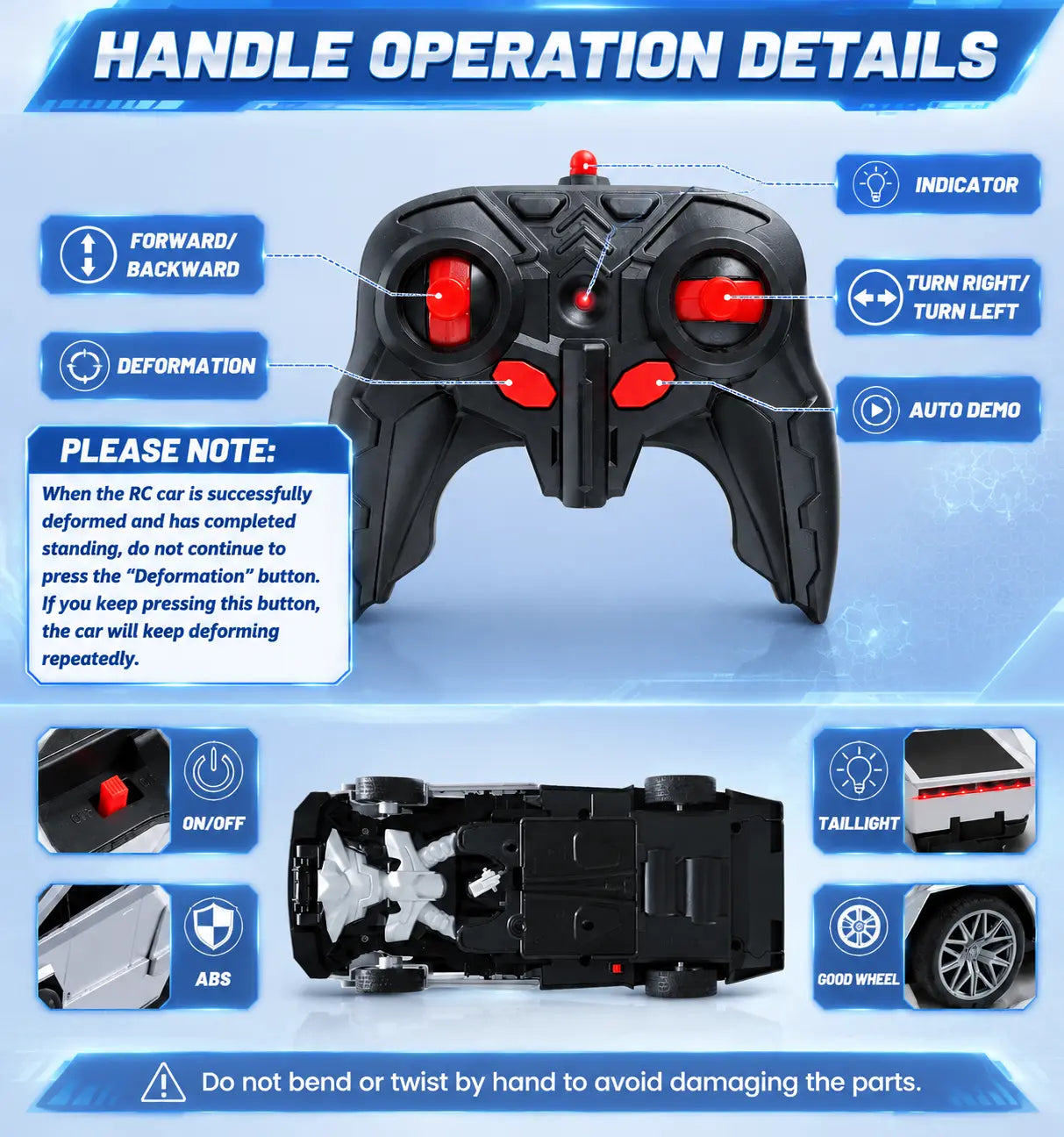 Cyber RC Transforming Car Toy, 4WD Drift Remote Control Truck with One-Button Automatic Transformation, 360° Spin & LED Lights, Futuristic Robot Vehicle Gift for Kids Tibibee Transform Easter Gift Set 4-7 8-12 High-Quality Ab Plastic Crawlers