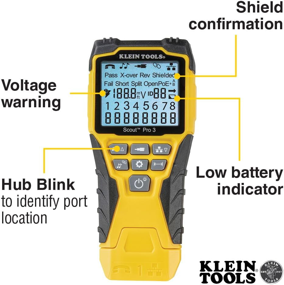 Klein Tools VDV501-851 Cable Tester Kit with Scout Pro 3 for Ethernet / Data, Coax / Video and Phone Cables, 5 Locator Remotes