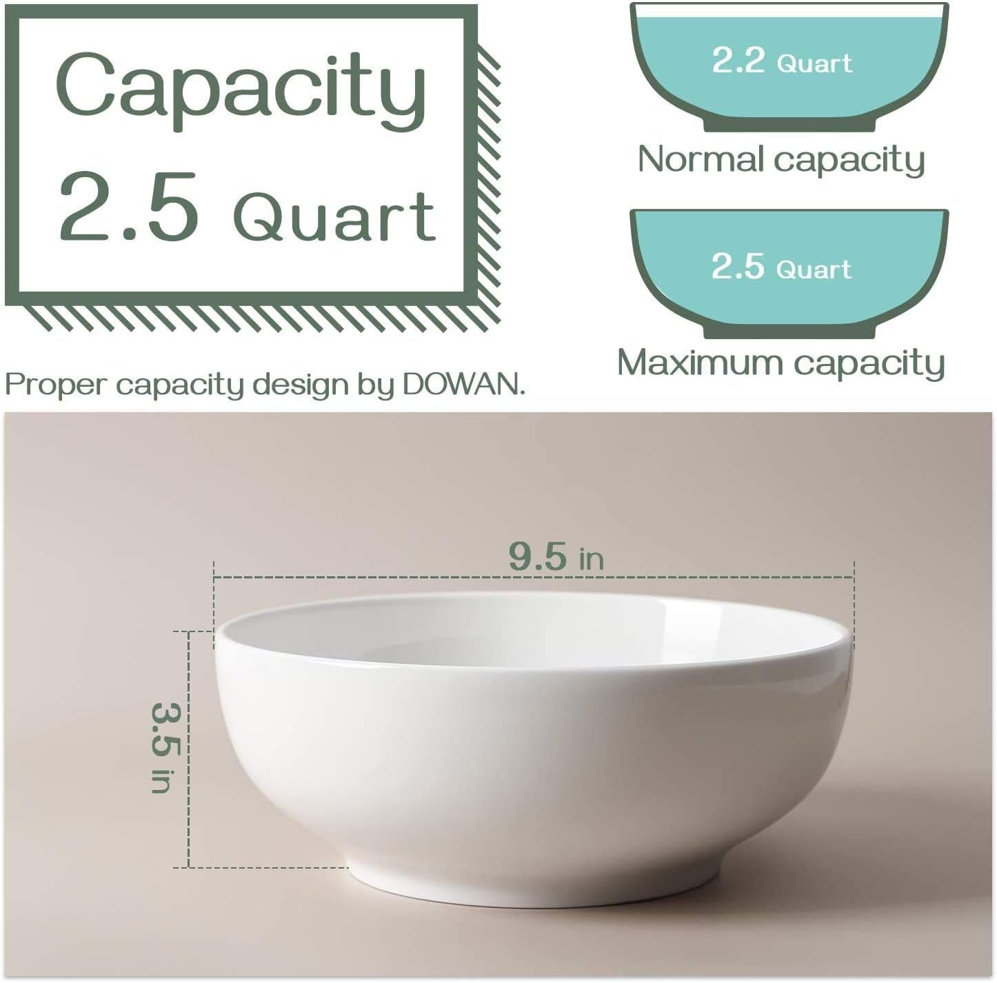 Serving Bowls, 90 OZ(9.5") Large Salad Bowls for Entertaining, Side Dishes, Pho, Pasta, Centerpiece Bowls for Dinner Parties, Kitchen Decor, Microwave & Dishwasher Safe, White