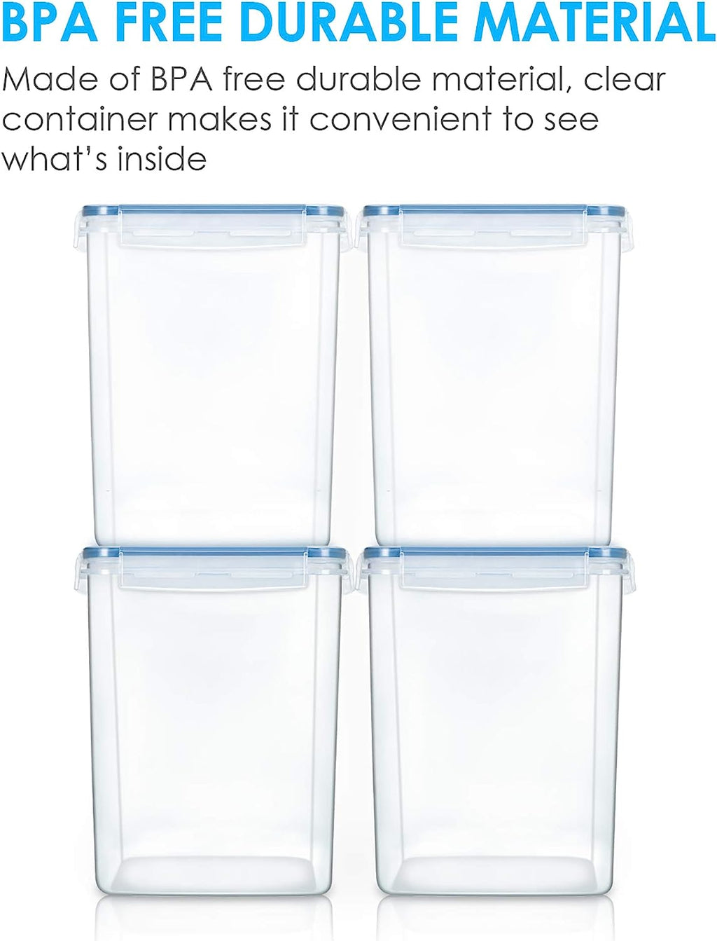 5.2L Flour Sugar Storage Containers, 4 PCS, Blue | Airtight Seal, Multiple Sizes, BPA Free, Food Grade Material, Dishwasher Safe (Not Lids), 4 Measuring Cups and 24 Labels