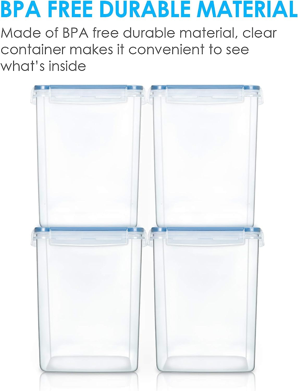 5.2L Flour Sugar Storage Containers, 4 PCS, Blue | Airtight Seal, Multiple Sizes, BPA Free, Food Grade Material, Dishwasher Safe (Not Lids), 4 Measuring Cups and 24 Labels