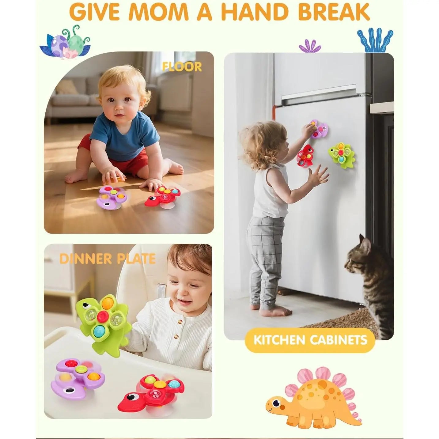 3PCS Dinosaur Suction Cup Toys for 1 Year Old Boys Girls | Sensory Baby Bath Toys for Toddlers 1-3 | Infant Travel & Window Toys | Birthdaybest-Selling Accessories