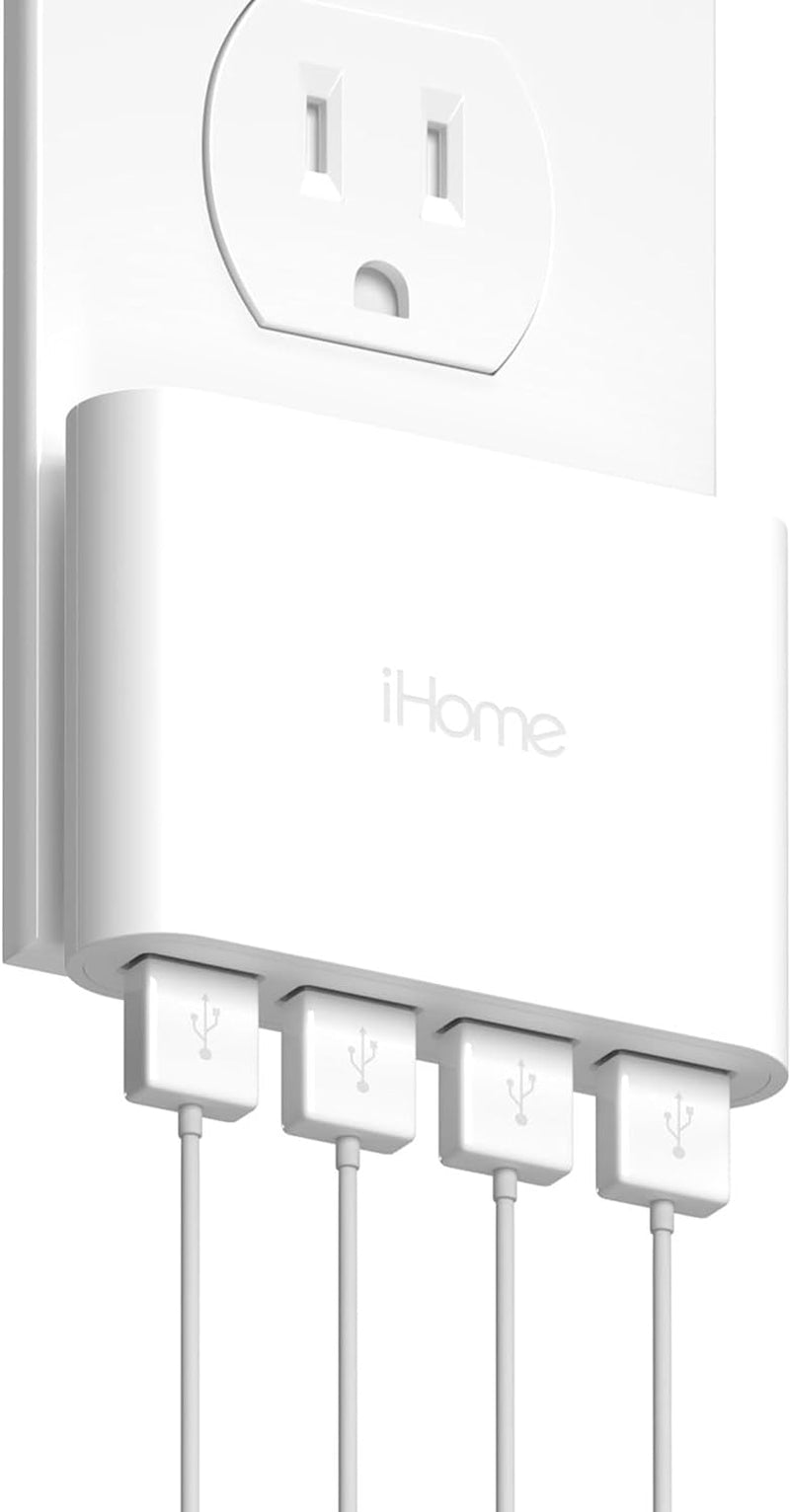 Slim 4-Port USB Wall Charger, Flat Multiport Travel Plug Adapter | Foldable Prongs, 2.4A Rapid Charge Port, Charges Iphone, Android, Ipad, Airpods, Travel-Friendly, Charging Block for Home Use