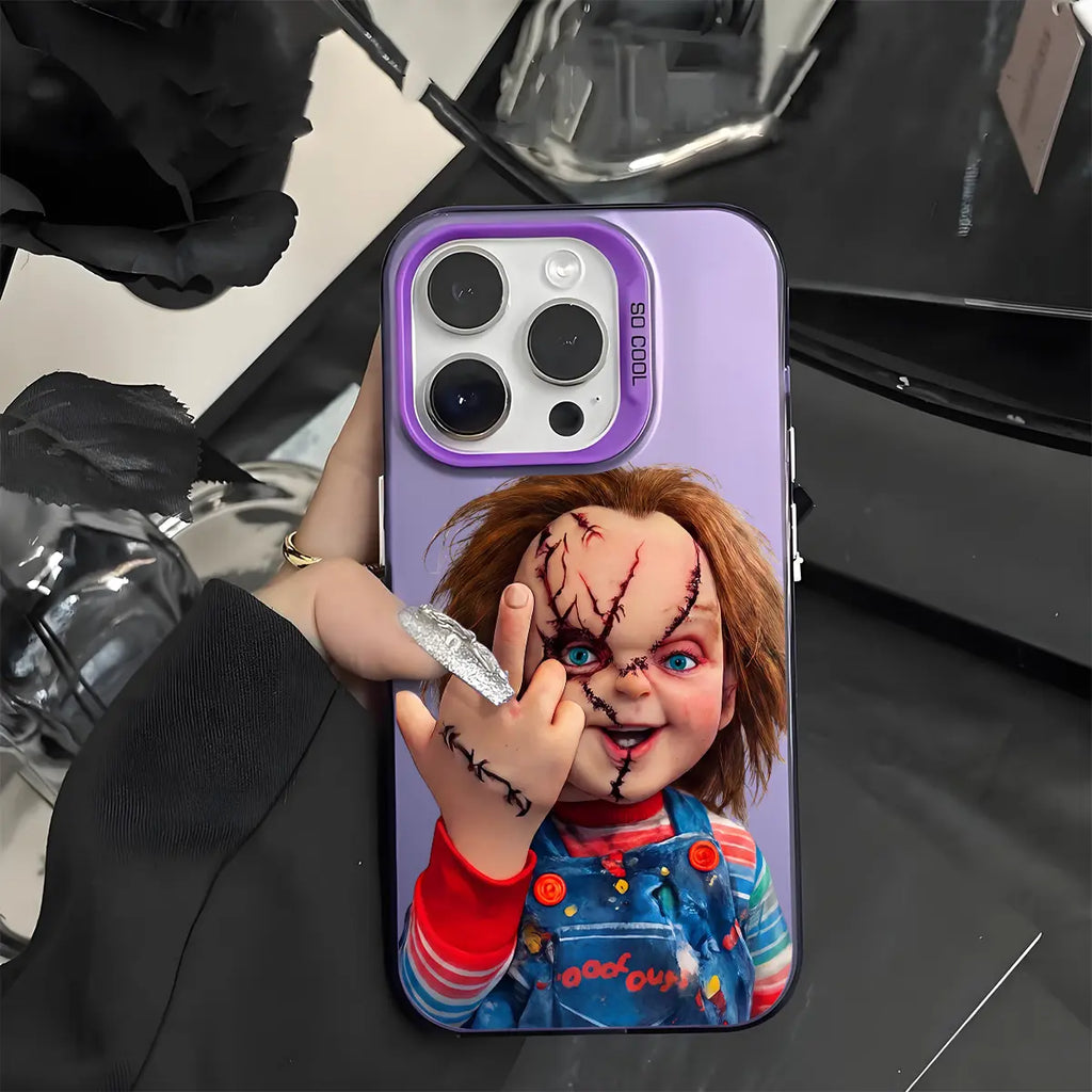 Chucky Creepy Gesture Pattern Shockproof Phone Case for Iphone 7 8 X XR 11 12 13 14 15 16 17 Pro Max plus AIR 17E Protecitved Cover, Halloween Horror Movie