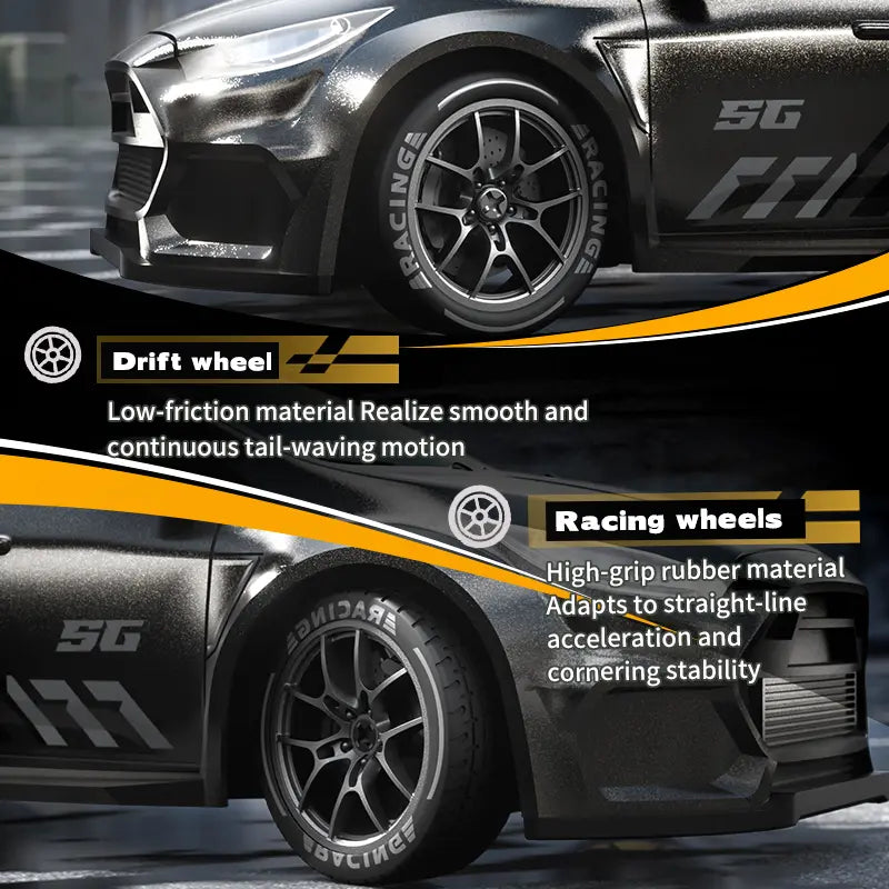SG716 Unisex 2.4Ghz 4WD RC Controlled Drift Car Toy - Adjustable Speed, LED Lights, Extra Tires, Obstacle Accessories, Built-In Batteries, Nitrosamine Free - RC Hobby Gift for 3-4 Years Old Kids