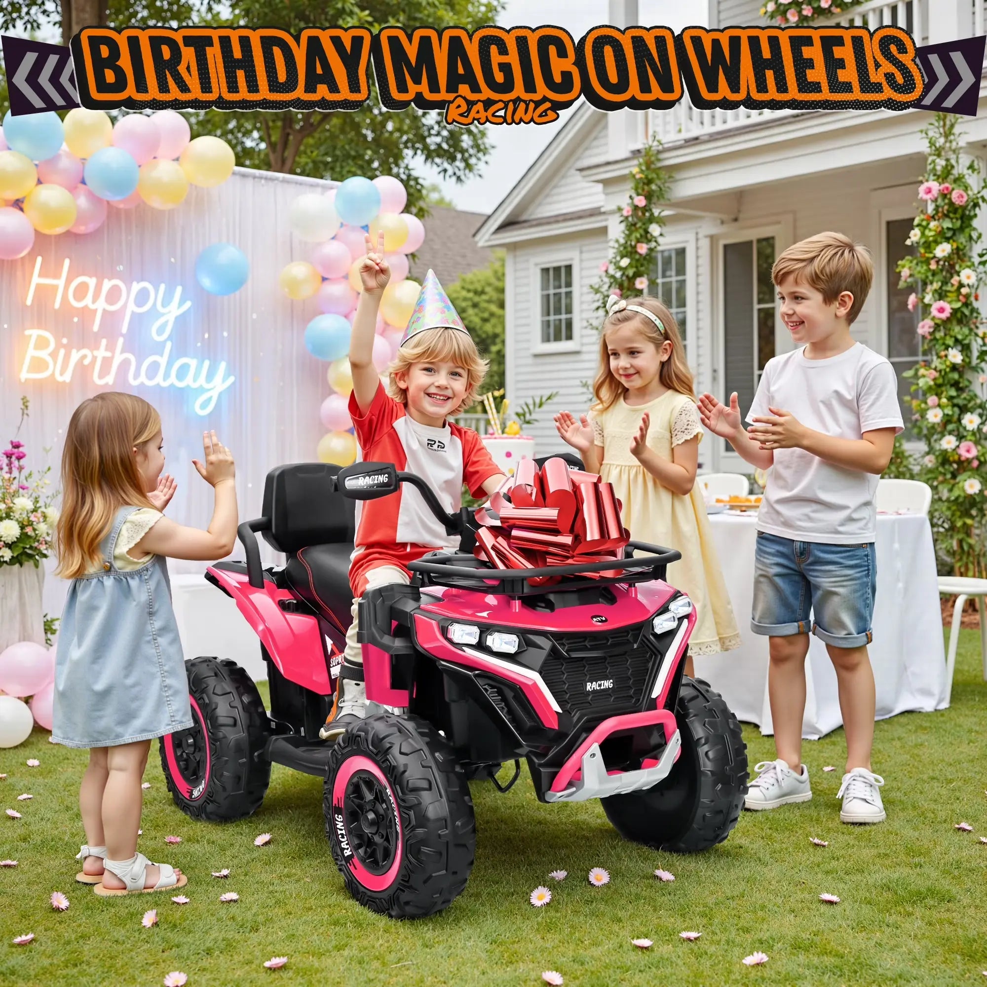 JOYRACER 24V 4WD Ride on ATV for Kids with Music, 800W with 2 XL Seater for Toddlers, EVA Tires Battery Powered Car, Remote Control, Knee Pad, Bluetooth, Toys Car for Big Kids, Perfect Gift for Boys and Girls Aged 3-8