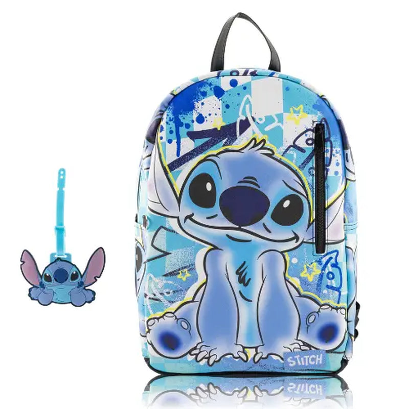 Fast Forward Stitch, Hello Kitty, Spongebob, and Miles Morales Backpack with Rubber Luggage Tag for Teens, Kawaii Backpack Pink Backpack, Backpacks for School, Cute Backpacks for School