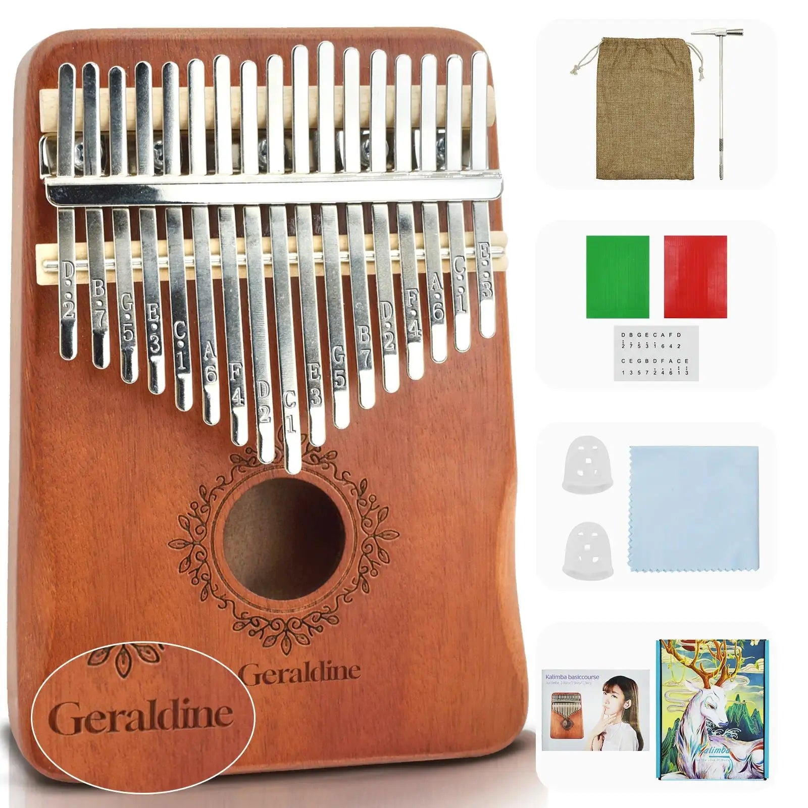 Kalimba Thumb Piano 17 Keys, Portable Mbira Finger Piano Gifts for Kids and Adults Beginners Wood,Summervibes