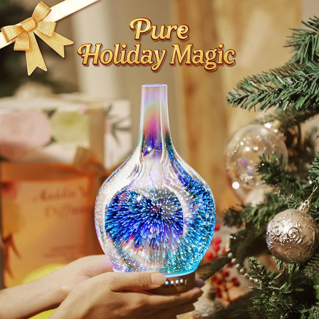 150Ml Handmade Essential Oil Diffuser 6H Runtime | Handmade Glass Aroma Diffuser, 7-Color LED Light, Quiet Operation, Auto Shut-Off, Aromatherapy for Home, Bedroom and Gifts