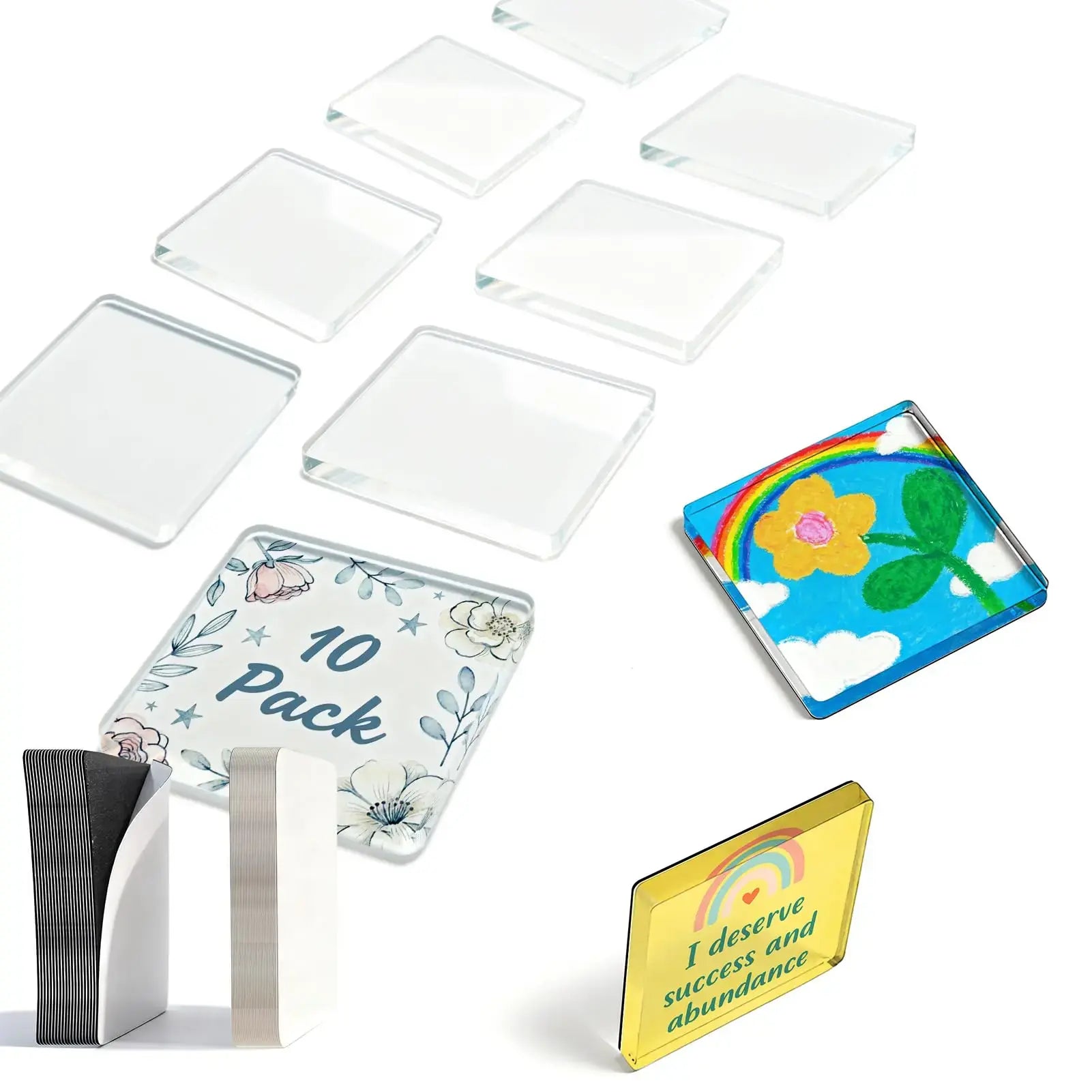 20 Pack Clear Acrylic DIY Fridge Magnets Set with Adhesive Backing - Square Magnetic Photo Frames for Crafts, Custom Photocard Holder for Kitchen, Classroom, Office（2"X2"X0.16"）