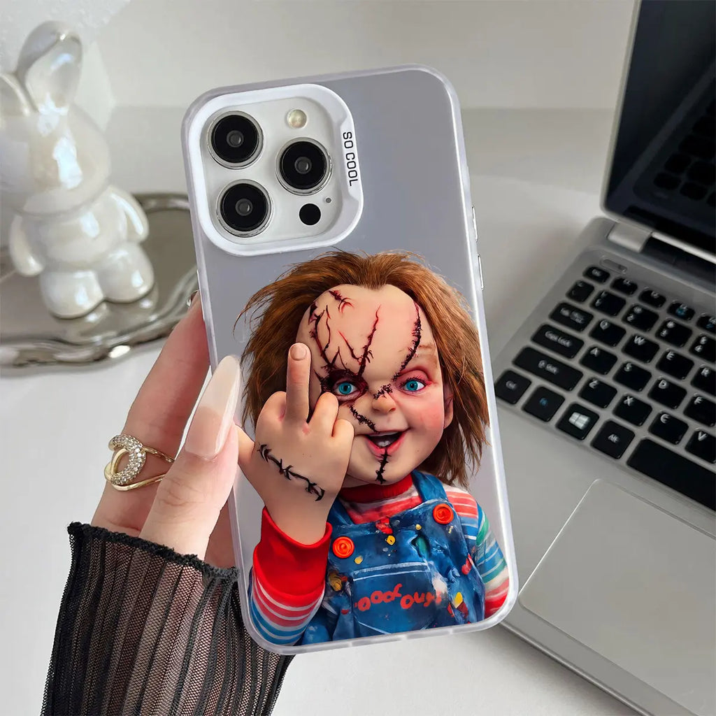 Chucky Creepy Gesture Pattern Shockproof Phone Case for Iphone 7 8 X XR 11 12 13 14 15 16 17 Pro Max plus AIR 17E Protecitved Cover, Halloween Horror Movie