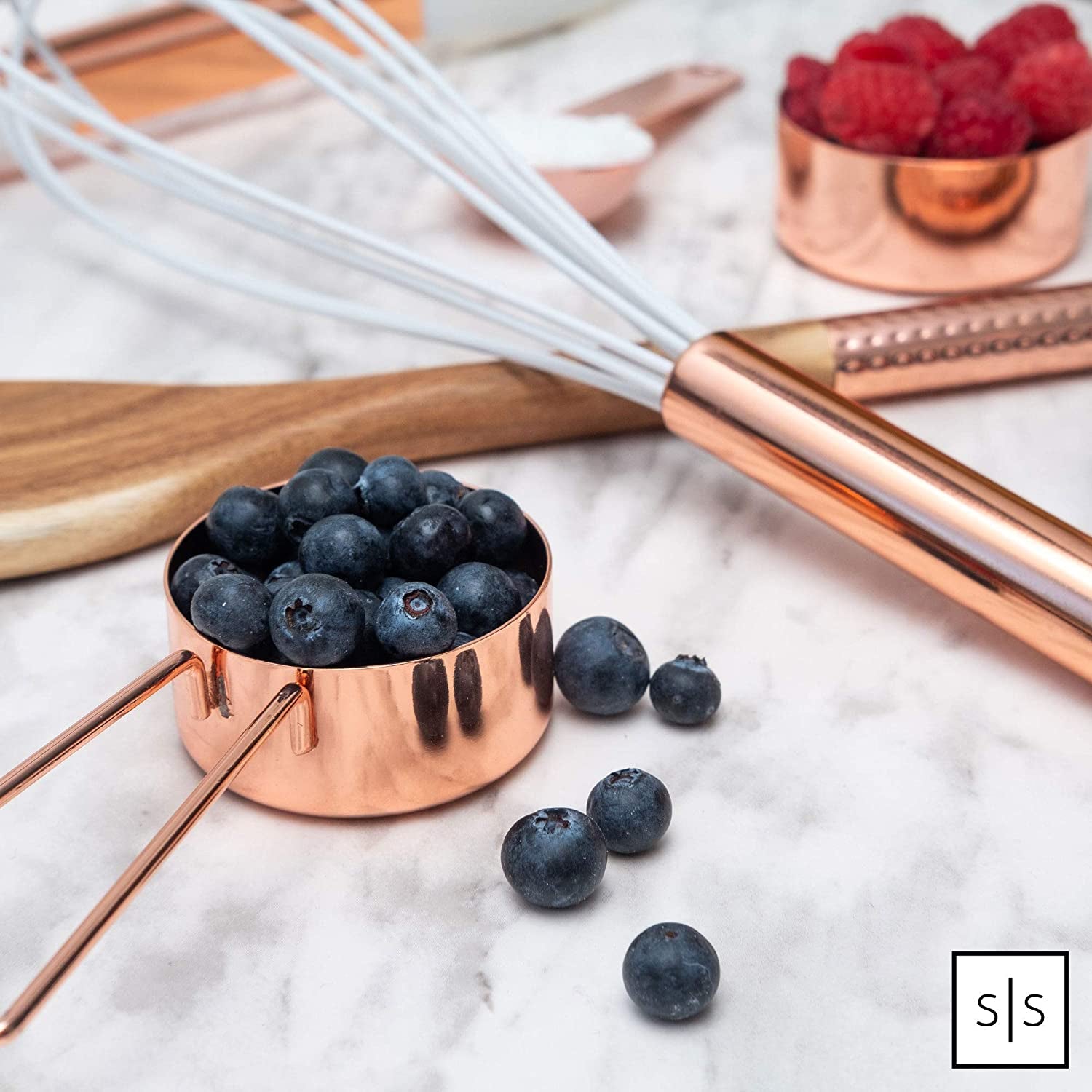 Copper Measuring Cups and Spoons Set, 8-Piece | Stainless Steel, Copper, 8-Piece Stackable Stainless Steel Metal Measuring Utensils, Copper / Rose Gold Kitchen Accessories