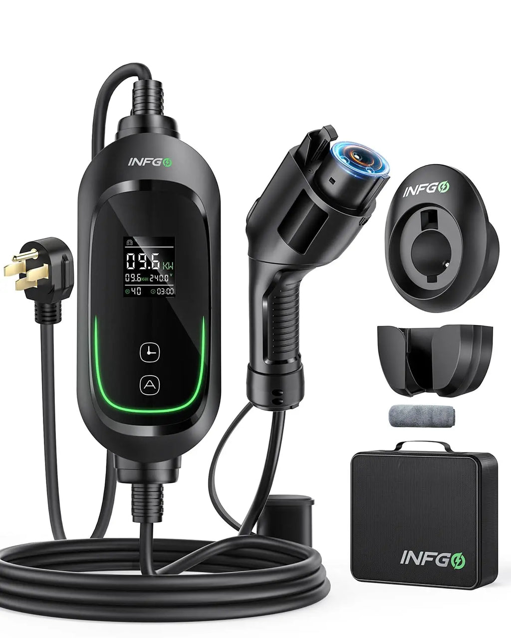 Portable Level 2 EV Charger - 40Amp Car Gadgets, 240V 9.6Kw High Efficiency Heavy Duty Fastcharging Vehicle Battery Charger, Adjustable Current, Timing Delay, NEMA 14-50 Plug, 25FT Cable for J1772 Bevs/Phevs