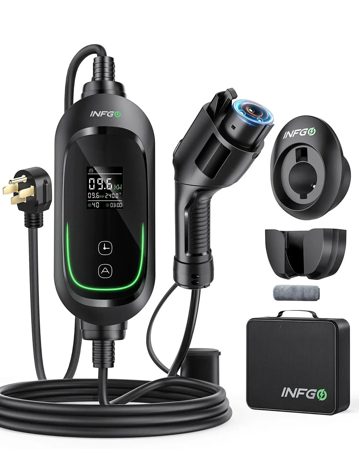 Portable Level 2 EV Charger - 40Amp Car Gadgets, 240V 9.6Kw High Efficiency Heavy Duty Fastcharging Vehicle Battery Charger, Adjustable Current, Timing Delay, NEMA 14-50 Plug, 25FT Cable for J1772 Bevs/Phevs